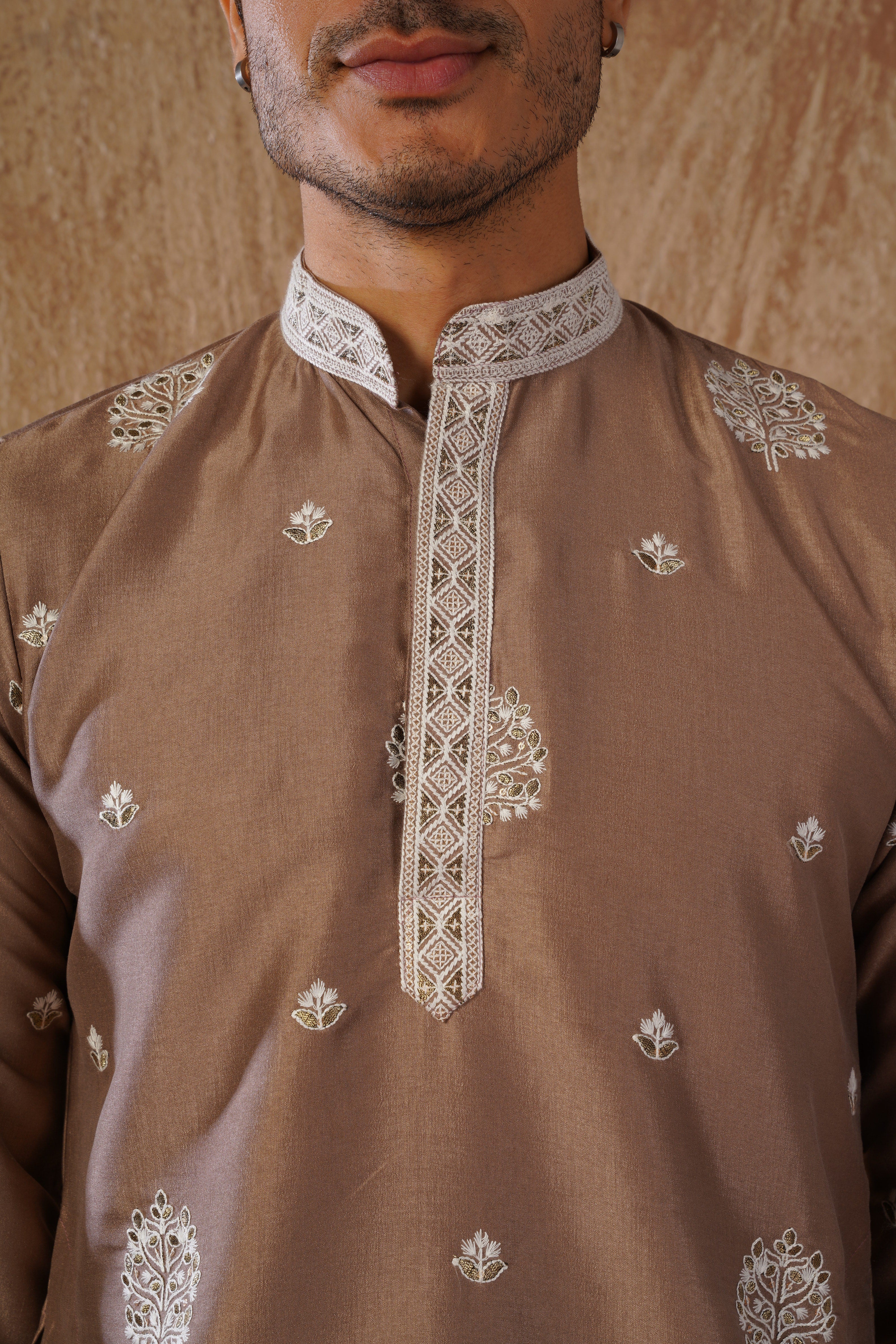 Majestic Brown Orchid Embroidered Kurta set