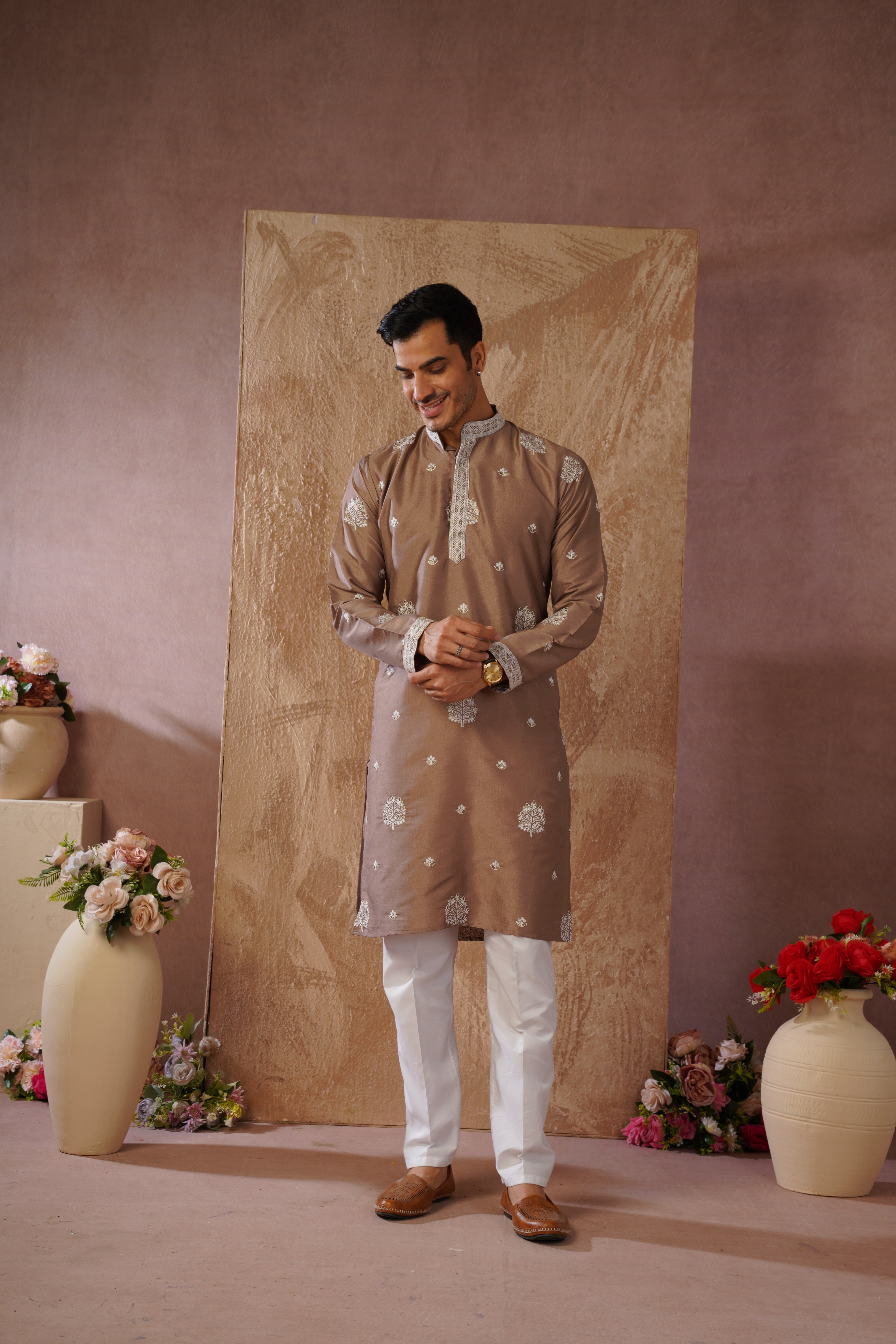 Majestic Brown Orchid Embroidered Kurta set
