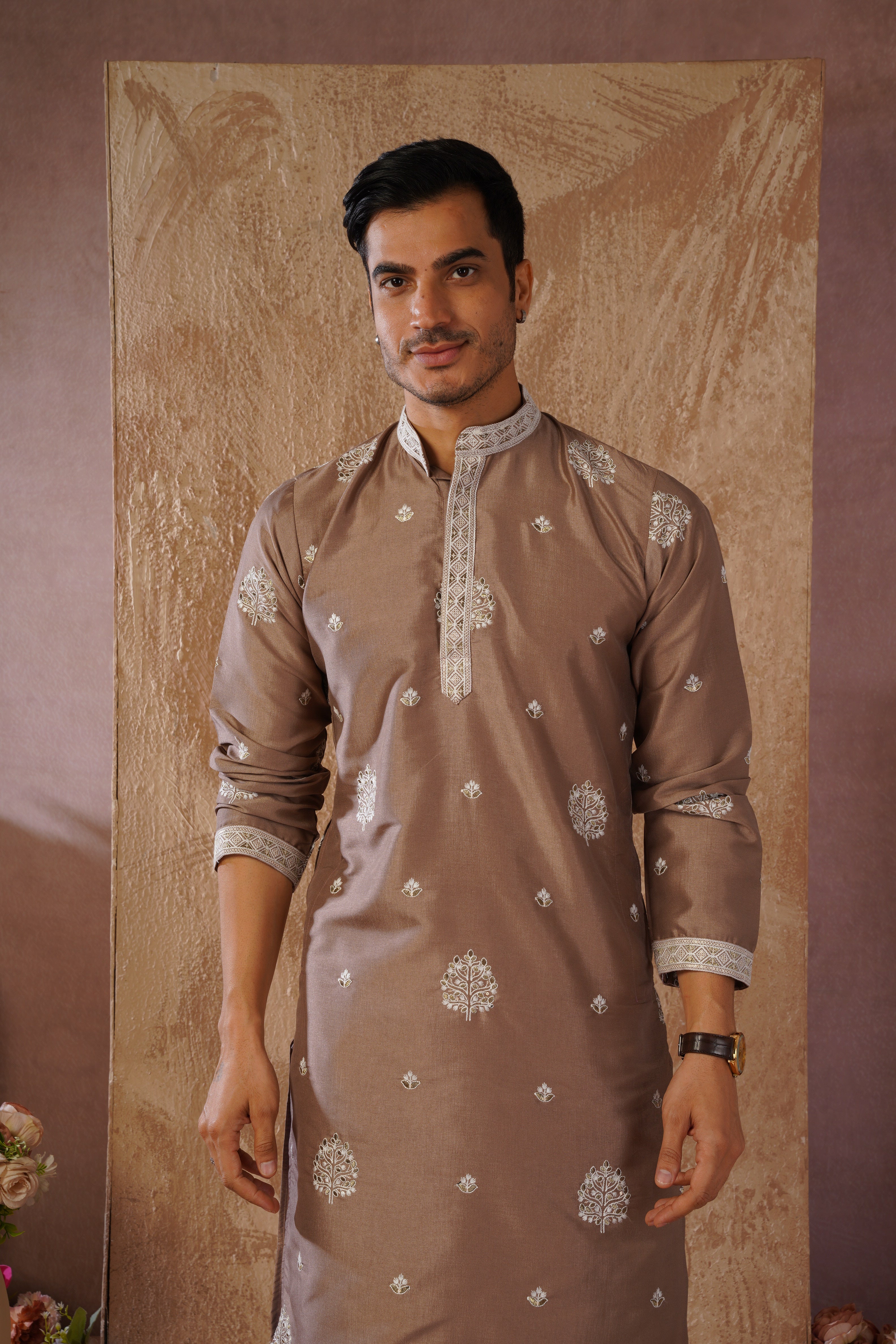 Majestic Brown Orchid Embroidered Kurta set