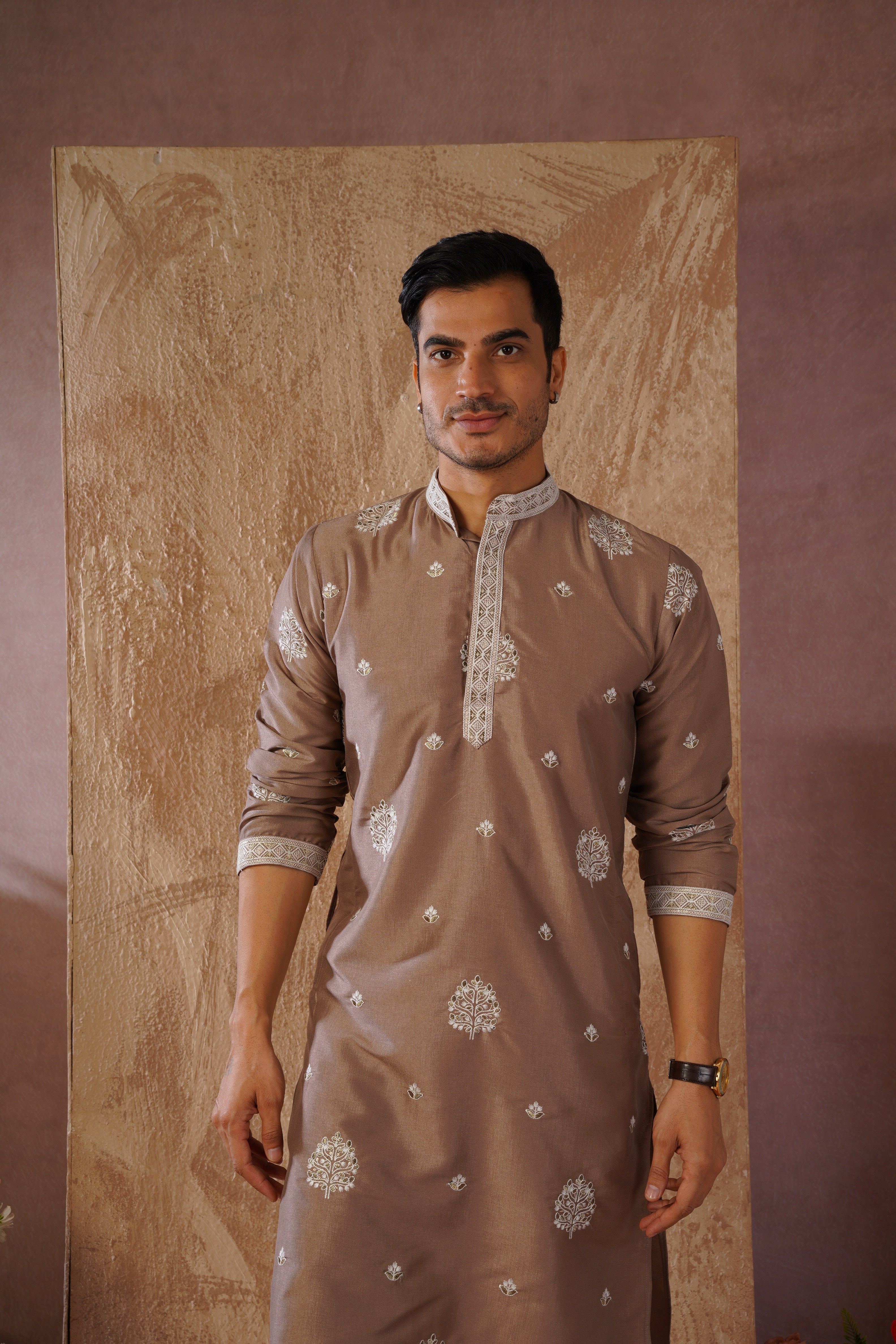 Majestic Brown Orchid Embroidered Kurta set