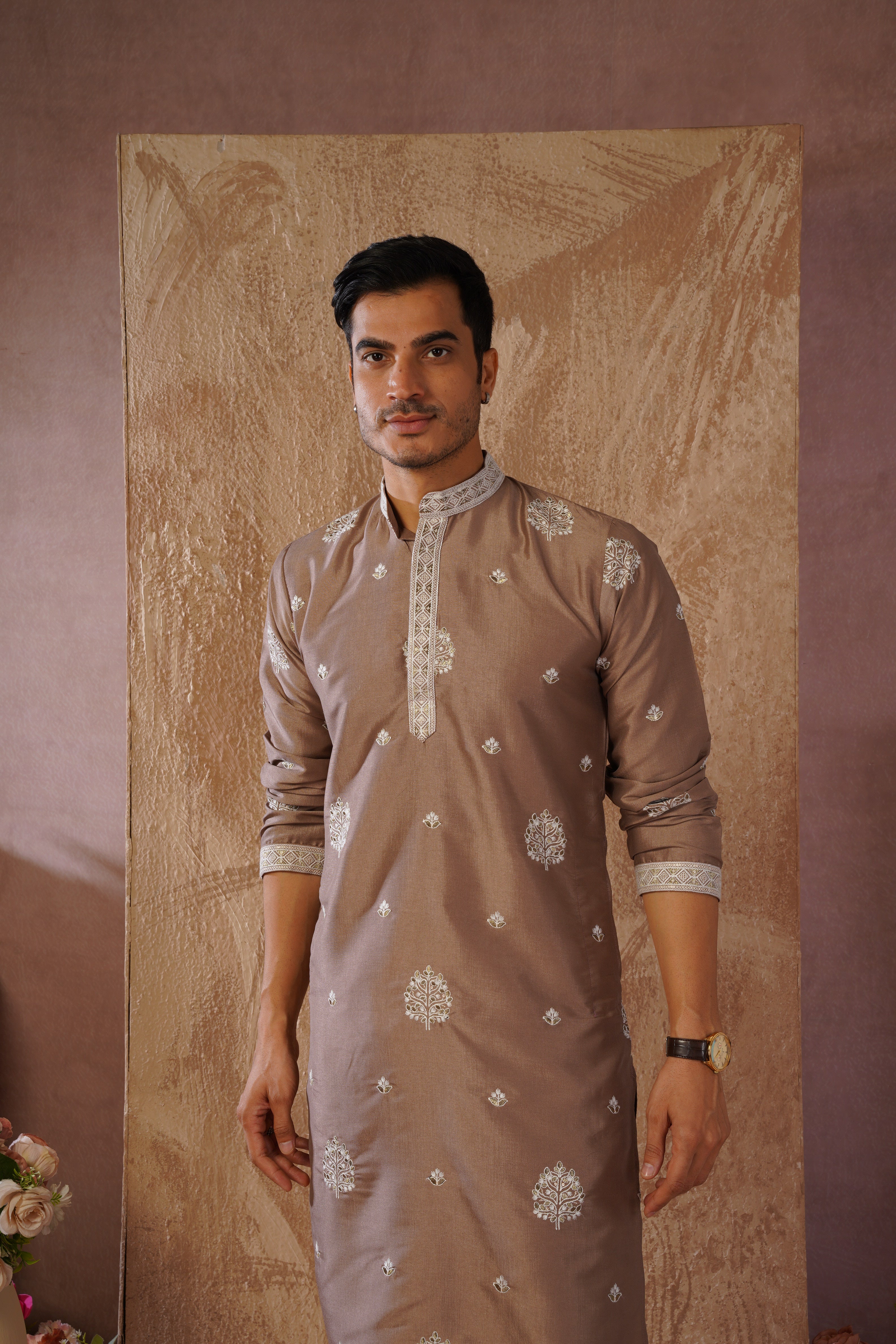 Majestic Brown Orchid Embroidered Kurta set