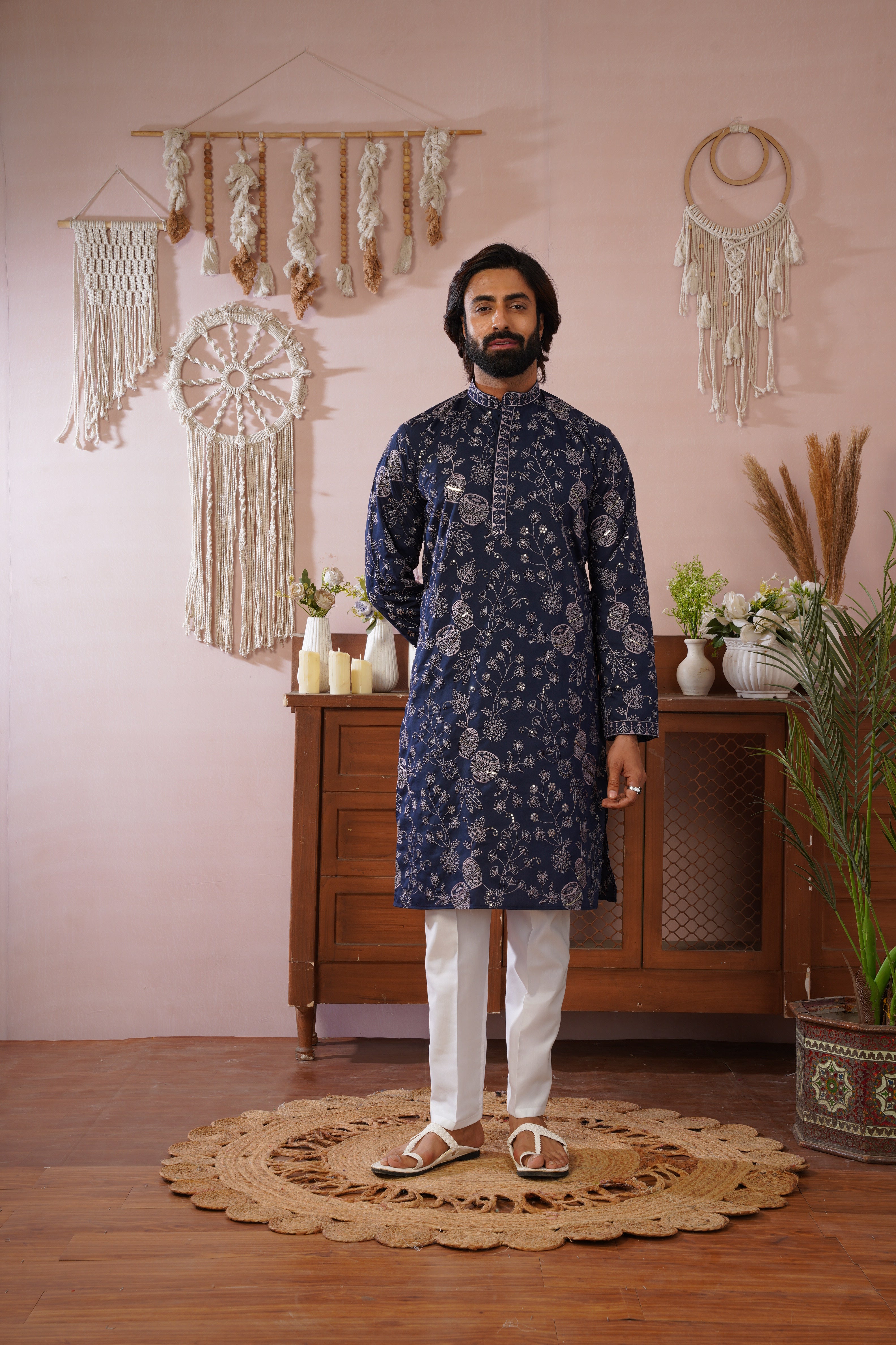 Blue Heritage Embroidered Kurta Set
