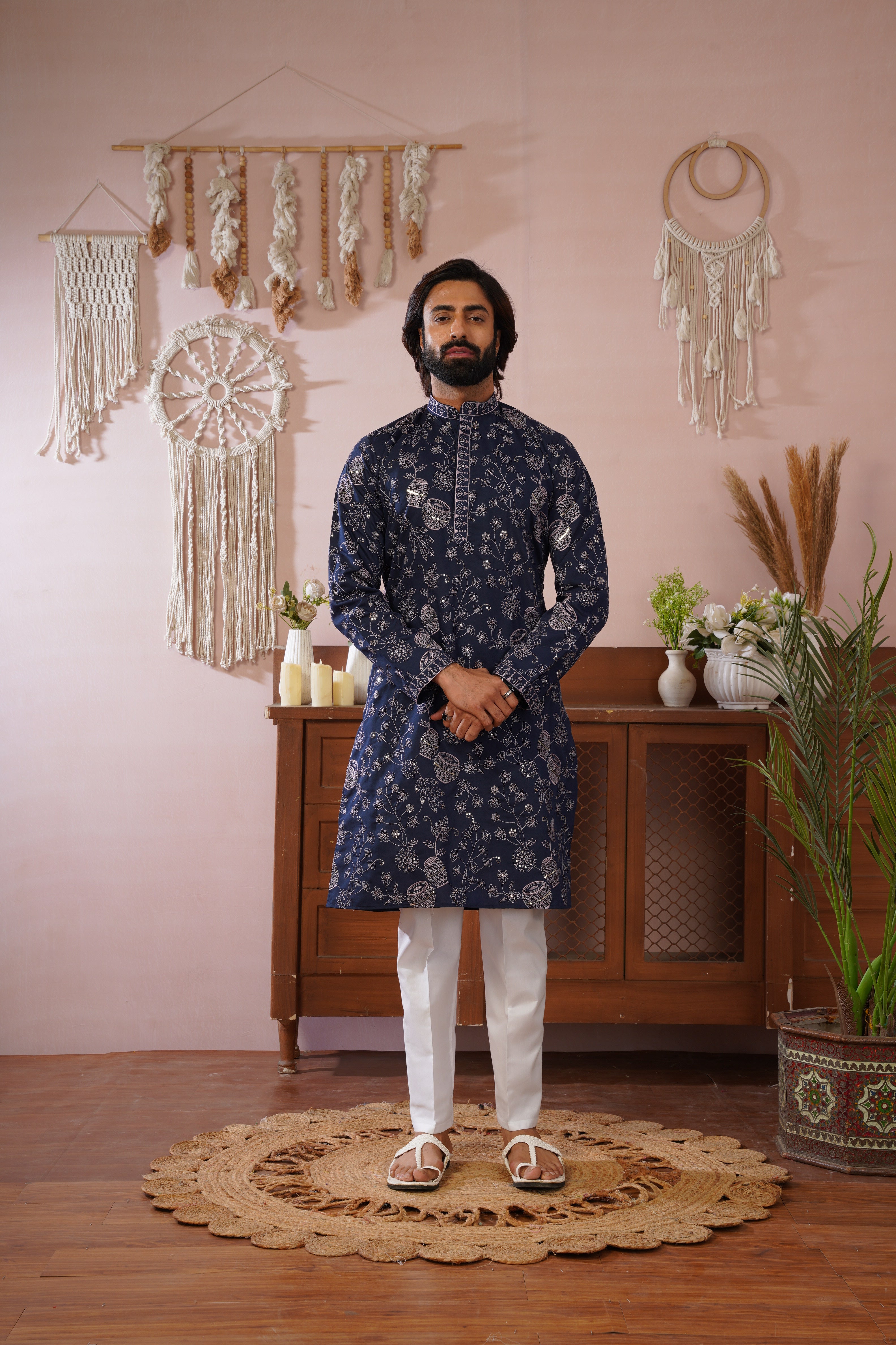 Blue Heritage Embroidered Kurta Set