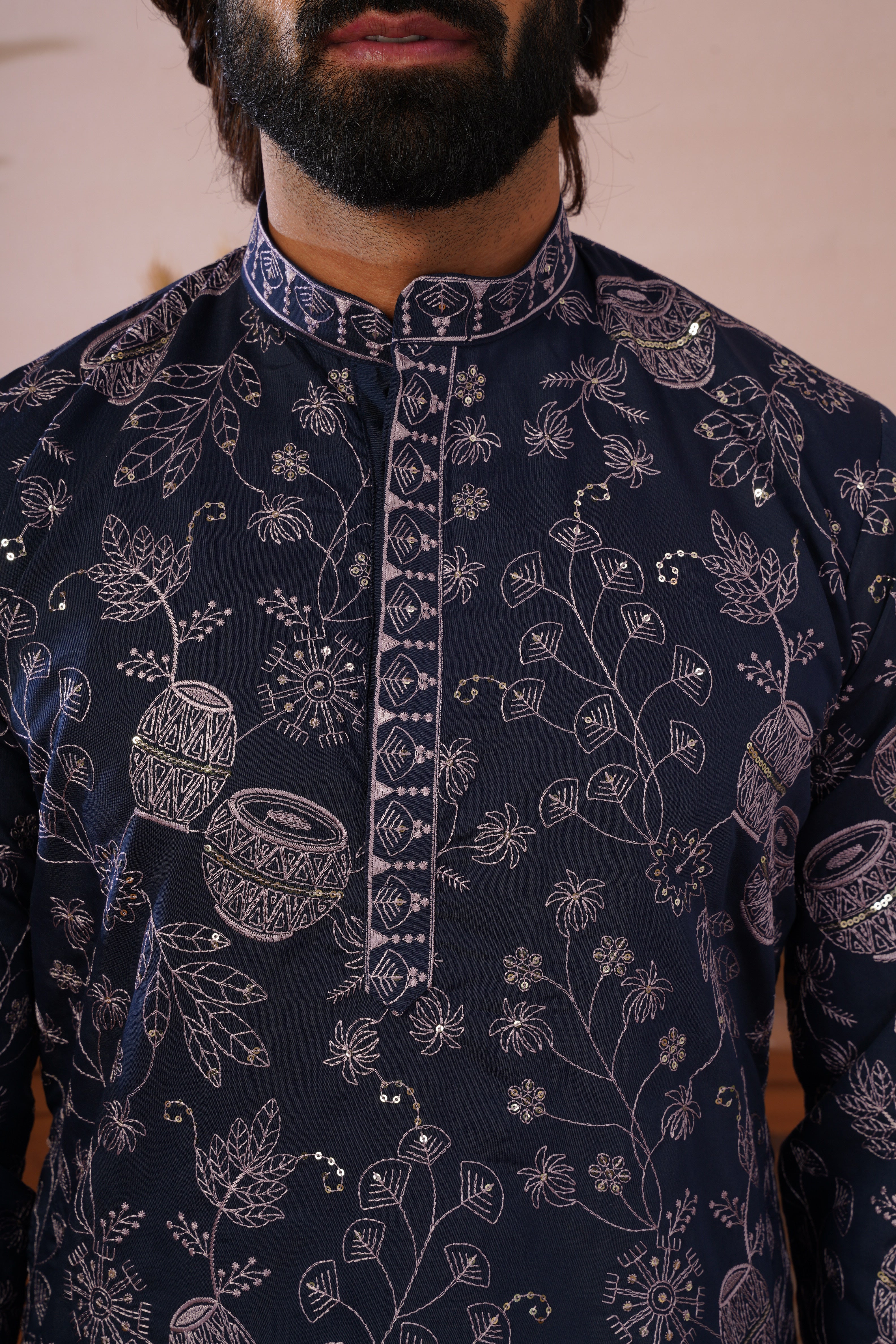 Blue Heritage Embroidered Kurta Set