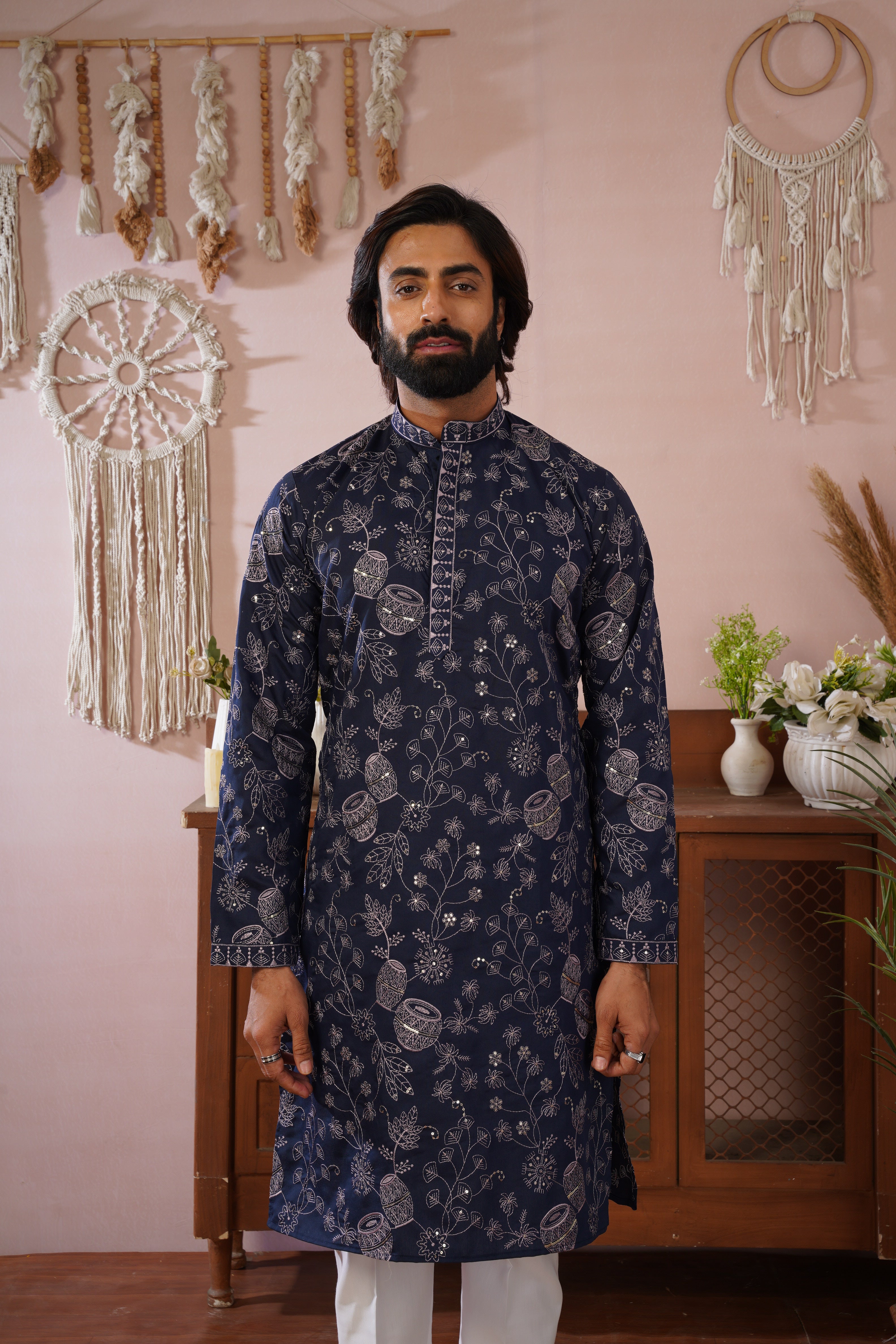 Blue Heritage Embroidered Kurta Set