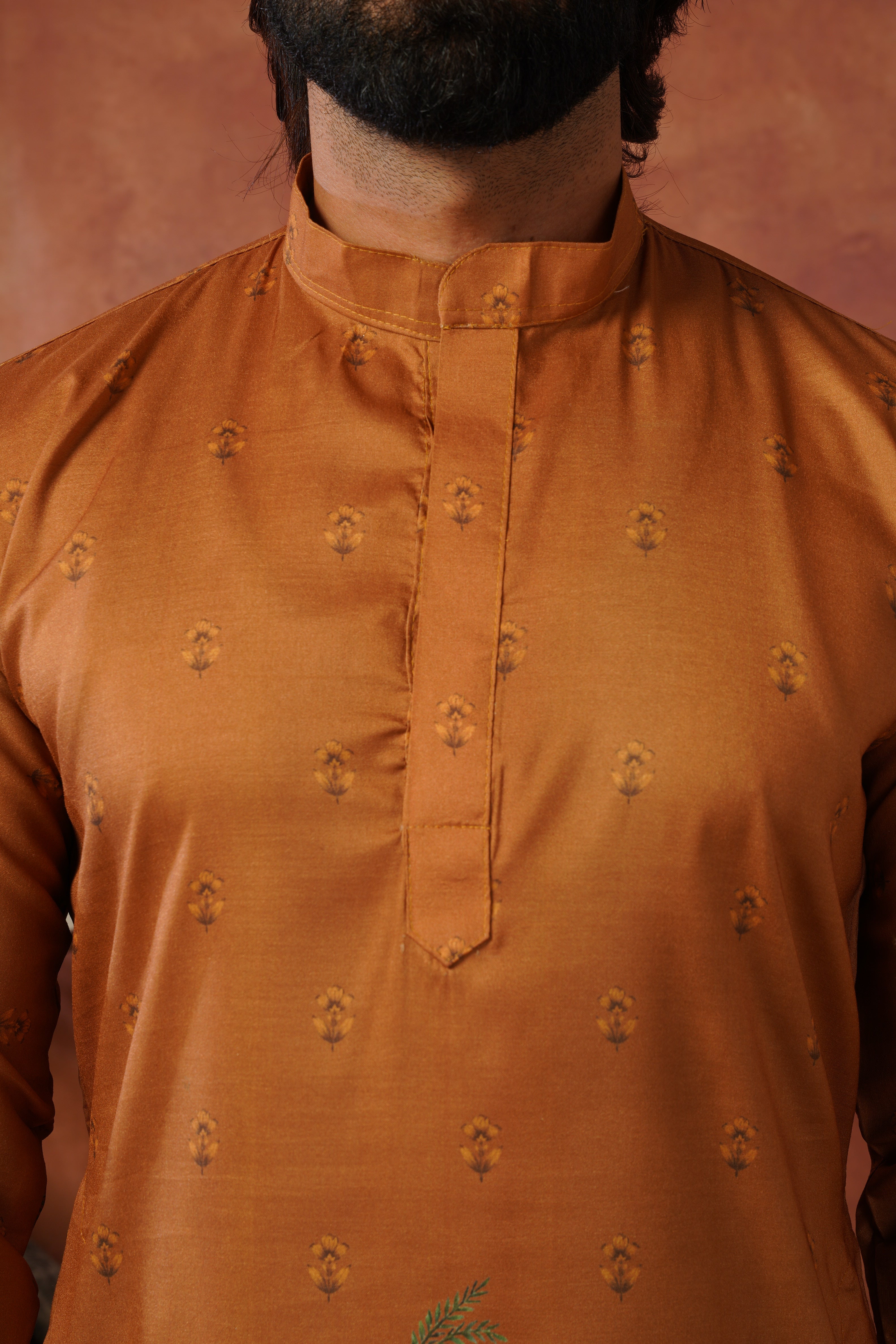 Rambagh Brown Printed Mens Kurta Set