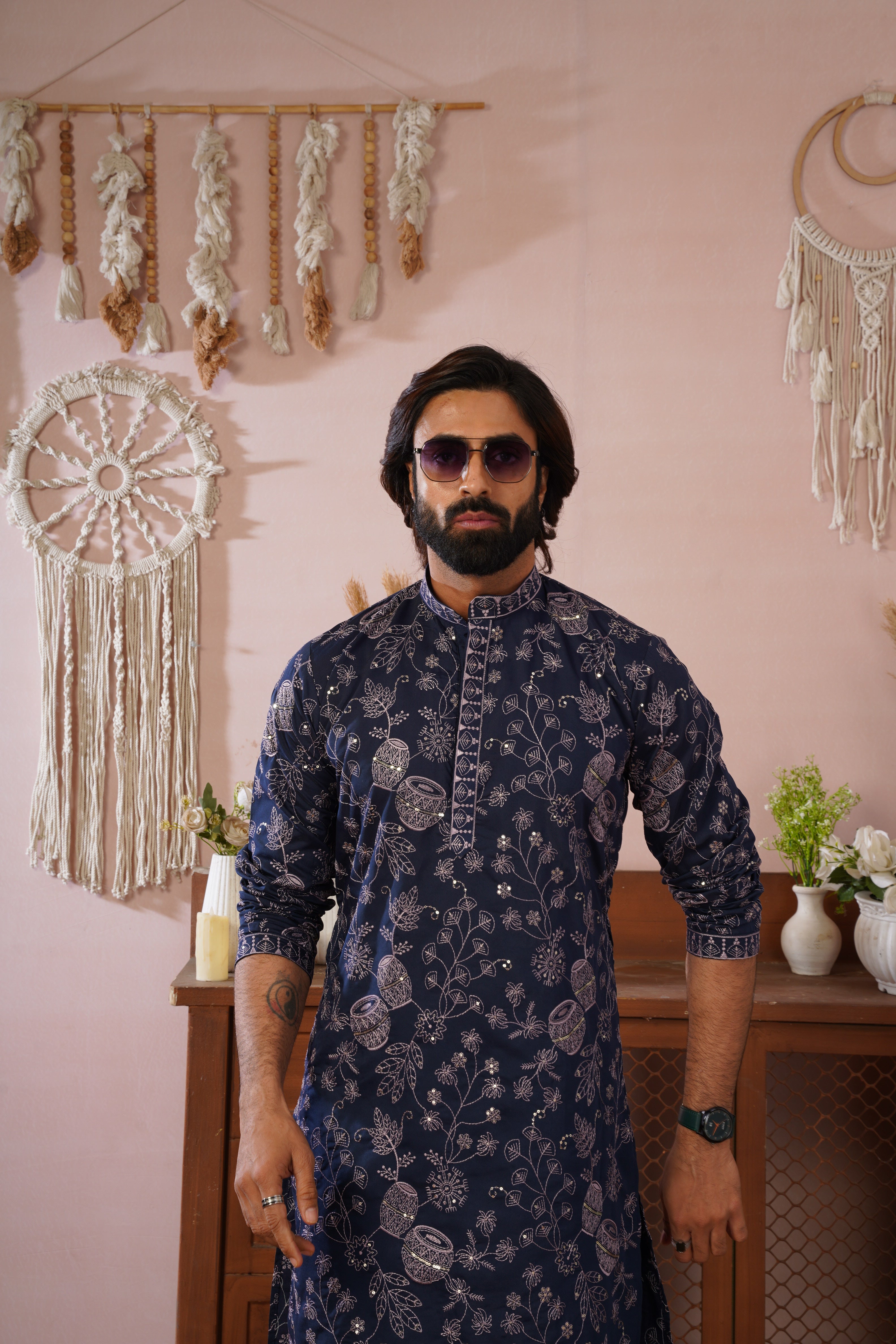 Blue Heritage Embroidered Kurta Set