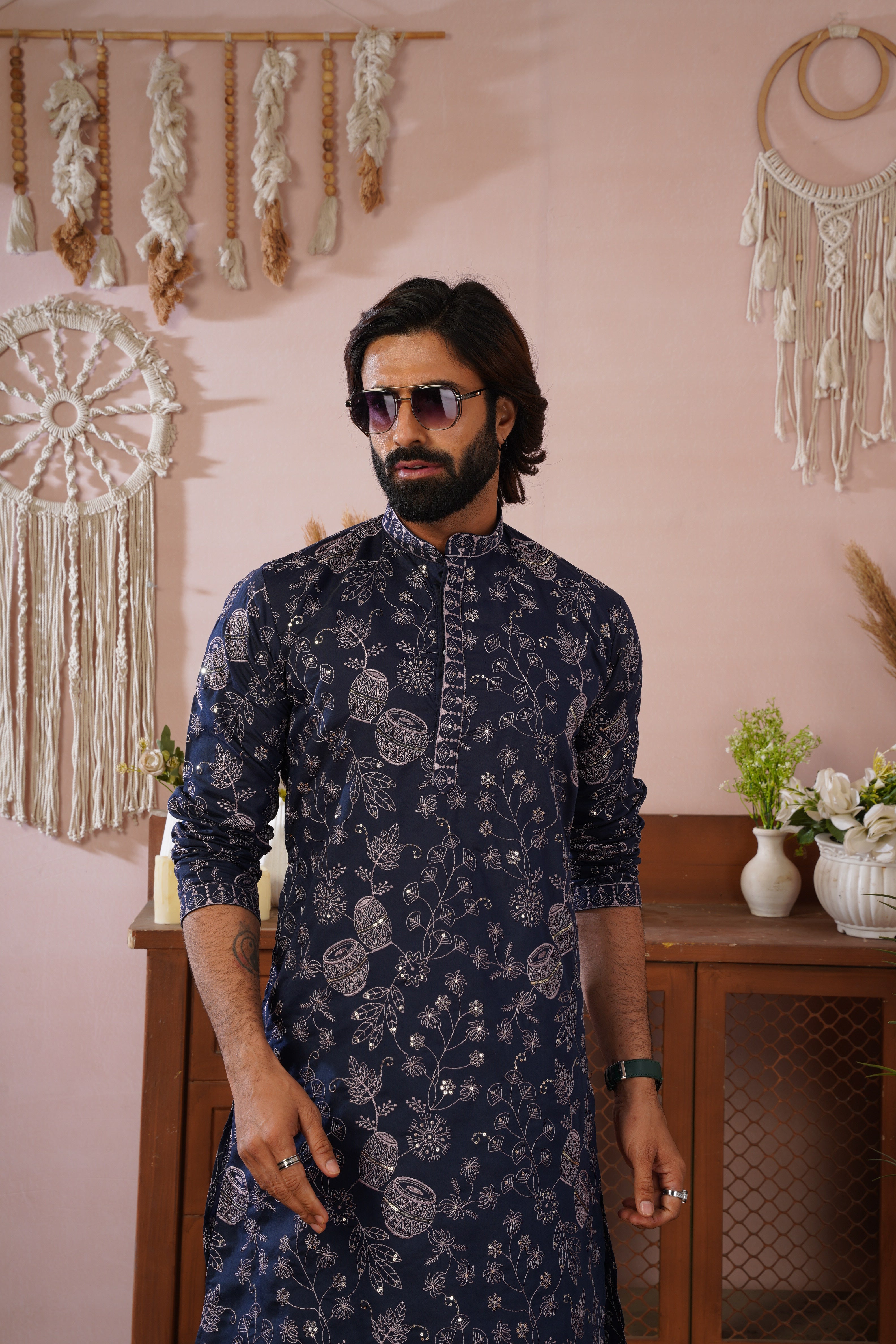 Blue Heritage Embroidered Kurta Set