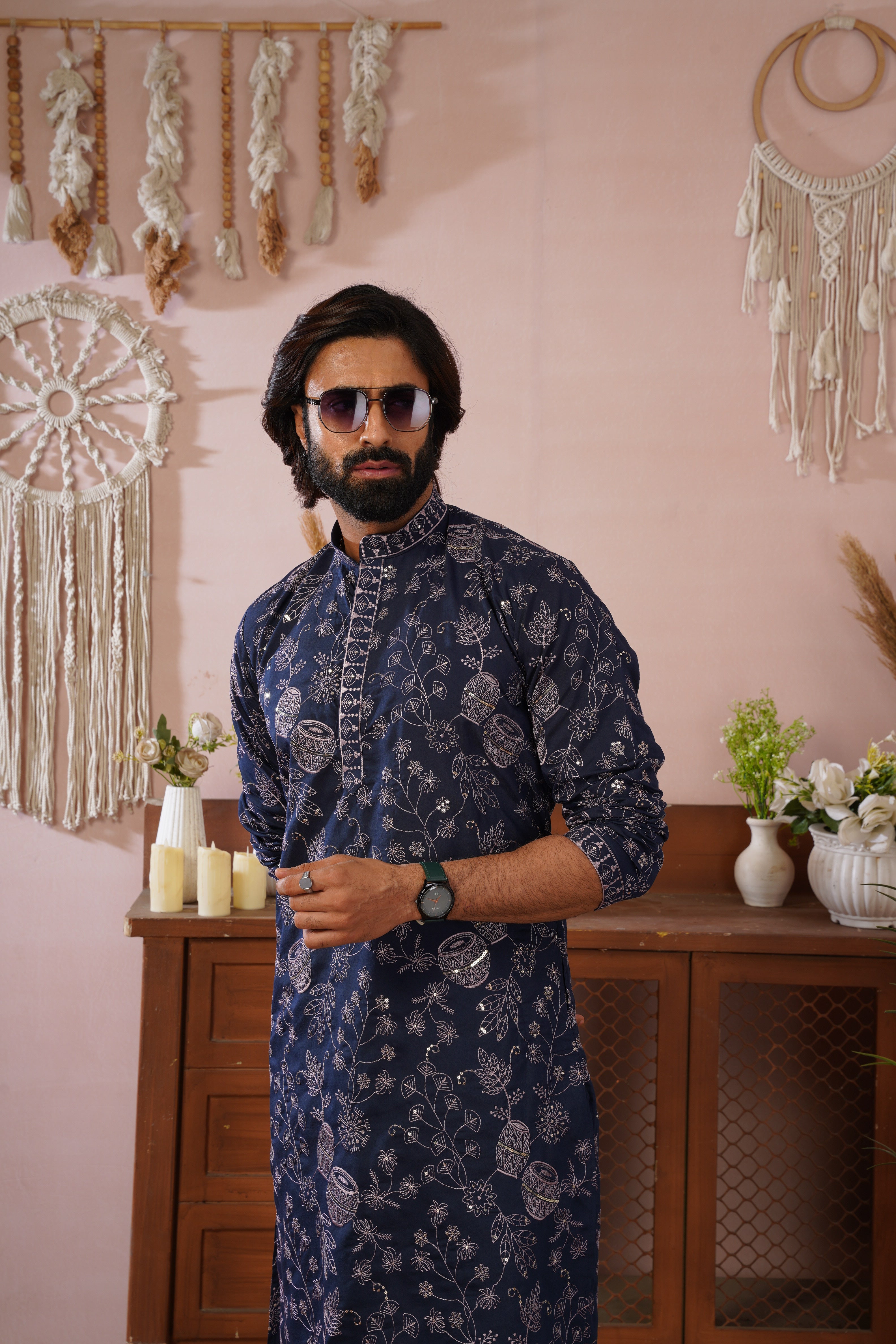 Blue Heritage Embroidered Kurta Set
