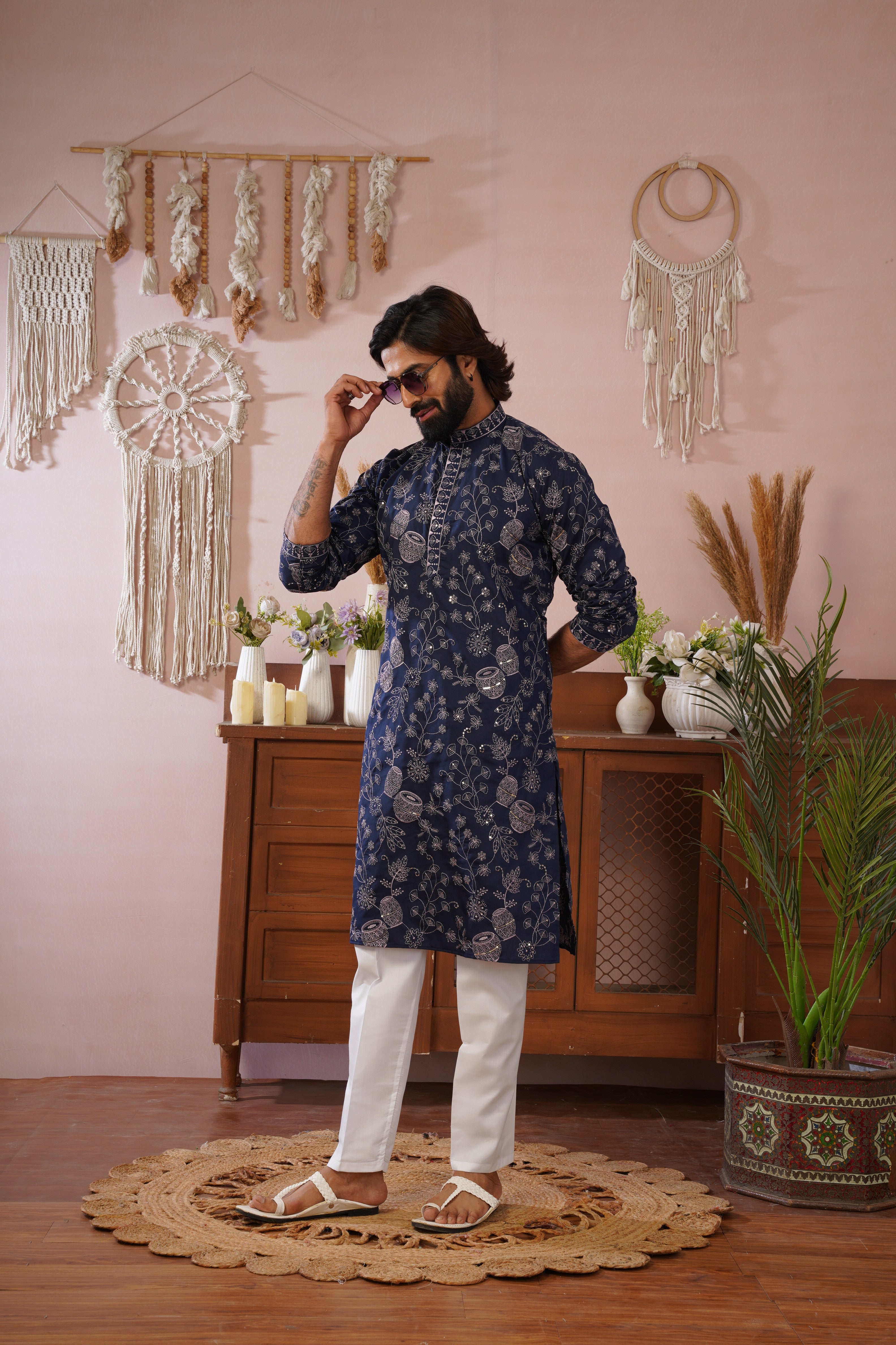 Blue Heritage Embroidered Kurta Set