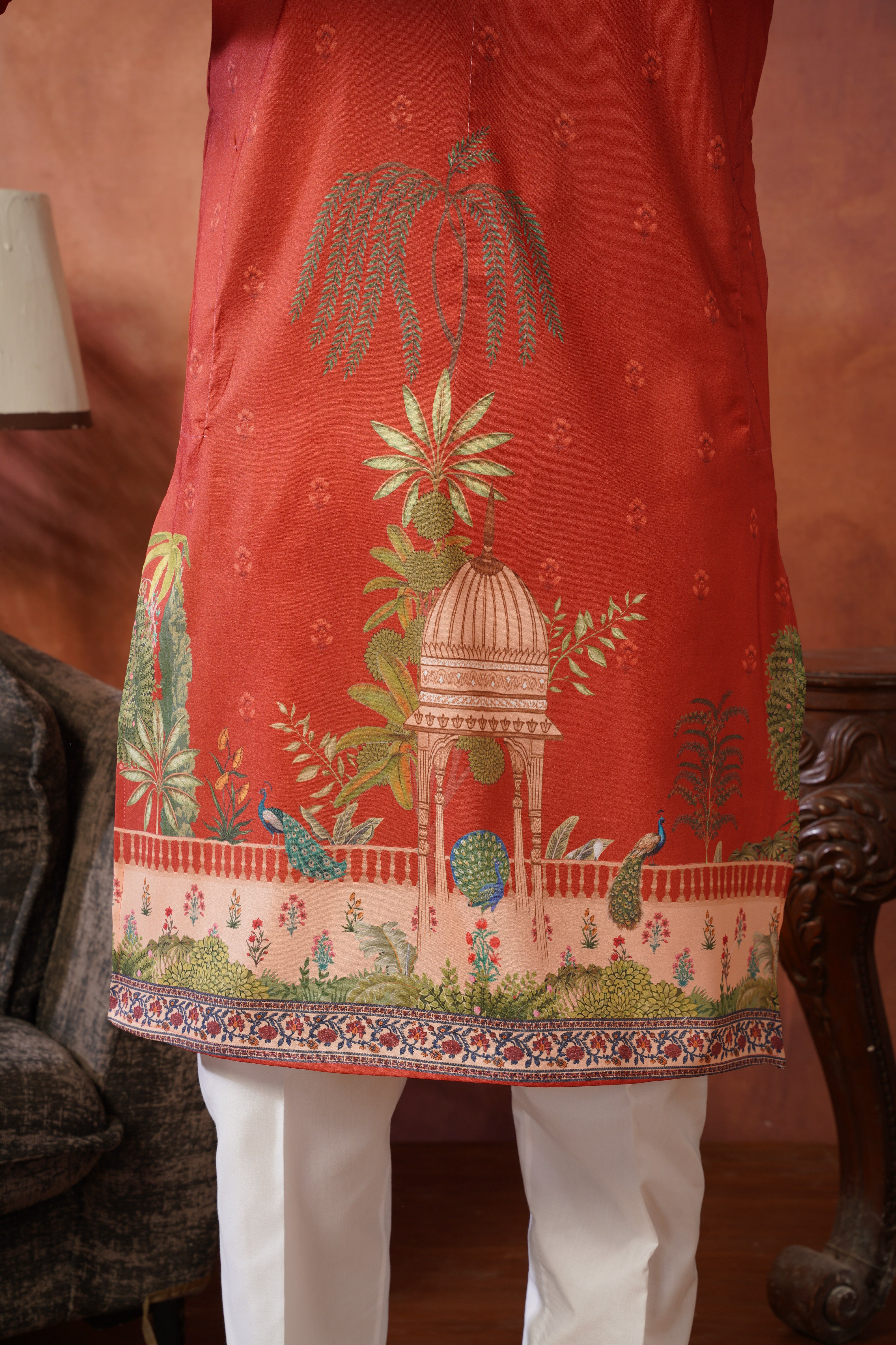 Rambagh Orange Printed Mens Kurta Set