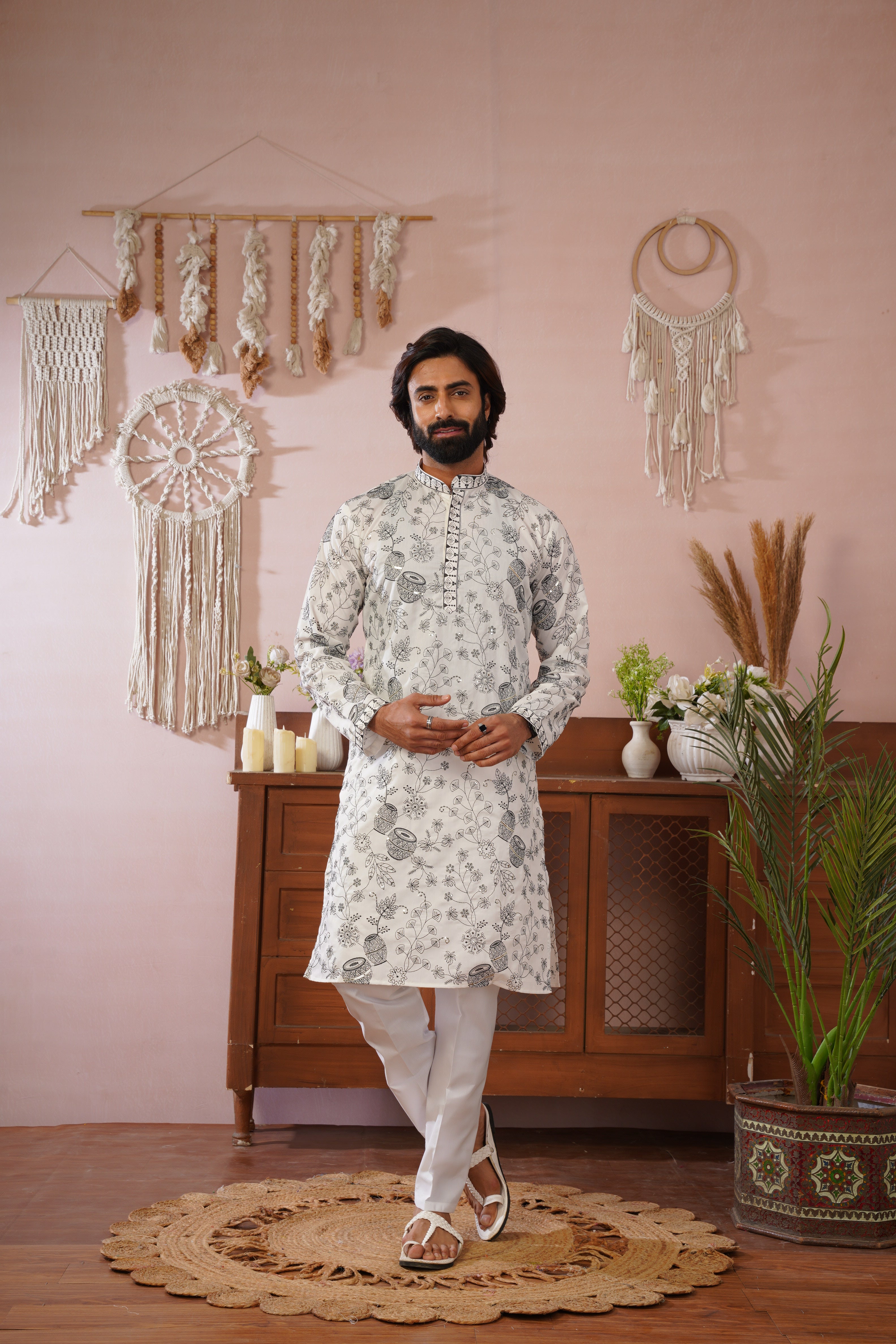 White Heritage Embroidered Kurta Set