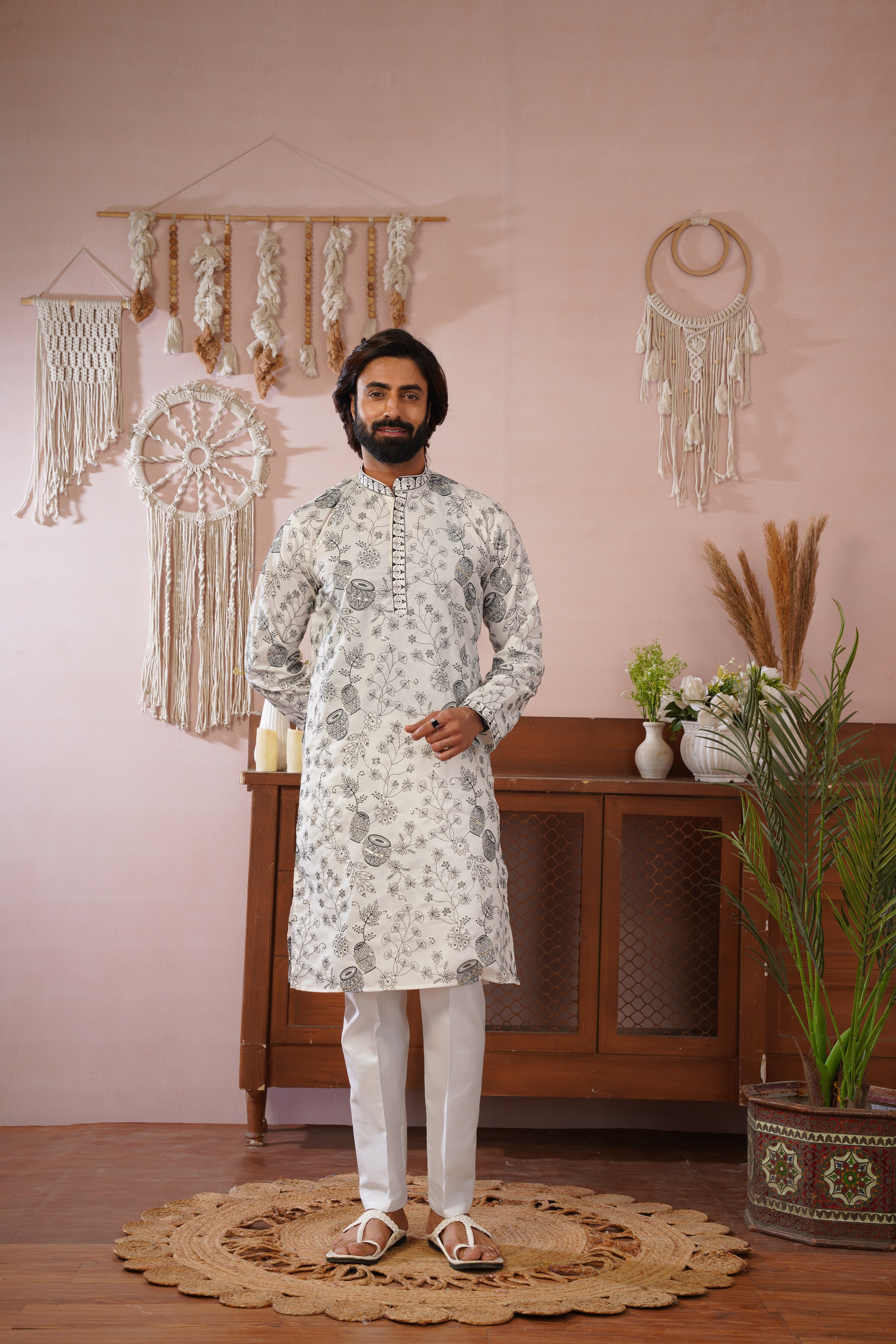 White Heritage Embroidered Kurta Set