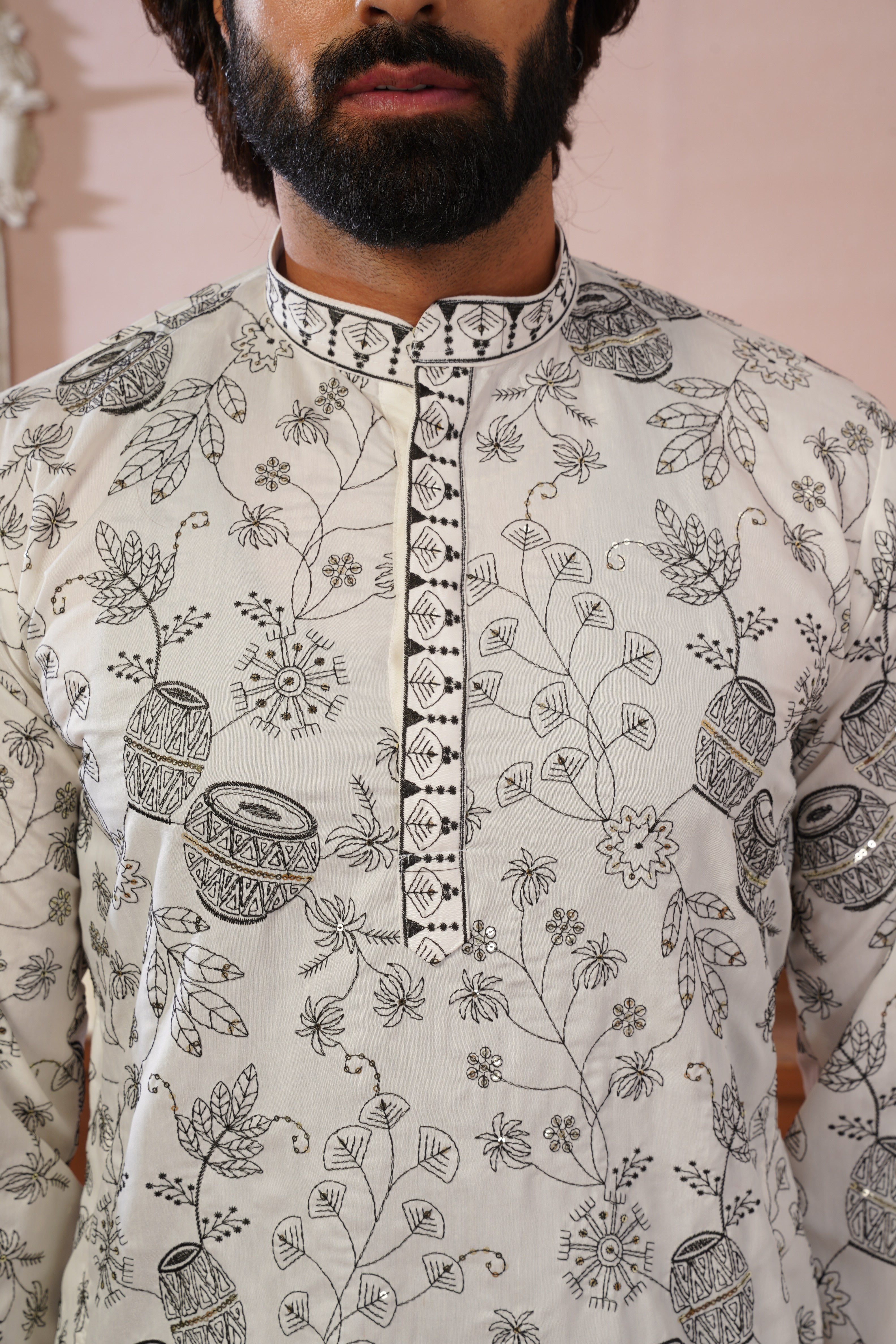 White Heritage Embroidered Kurta Set