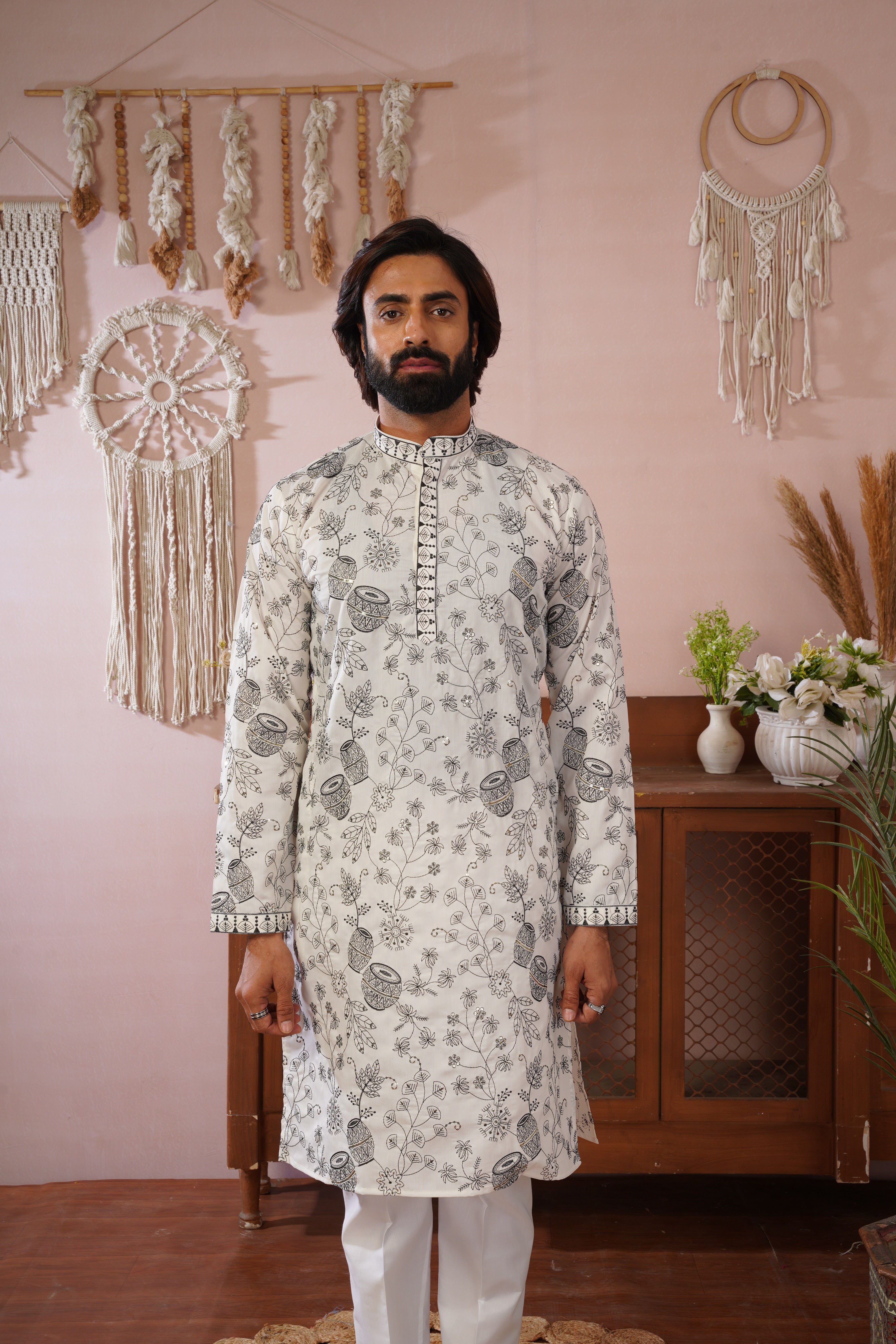 White Heritage Embroidered Kurta Set