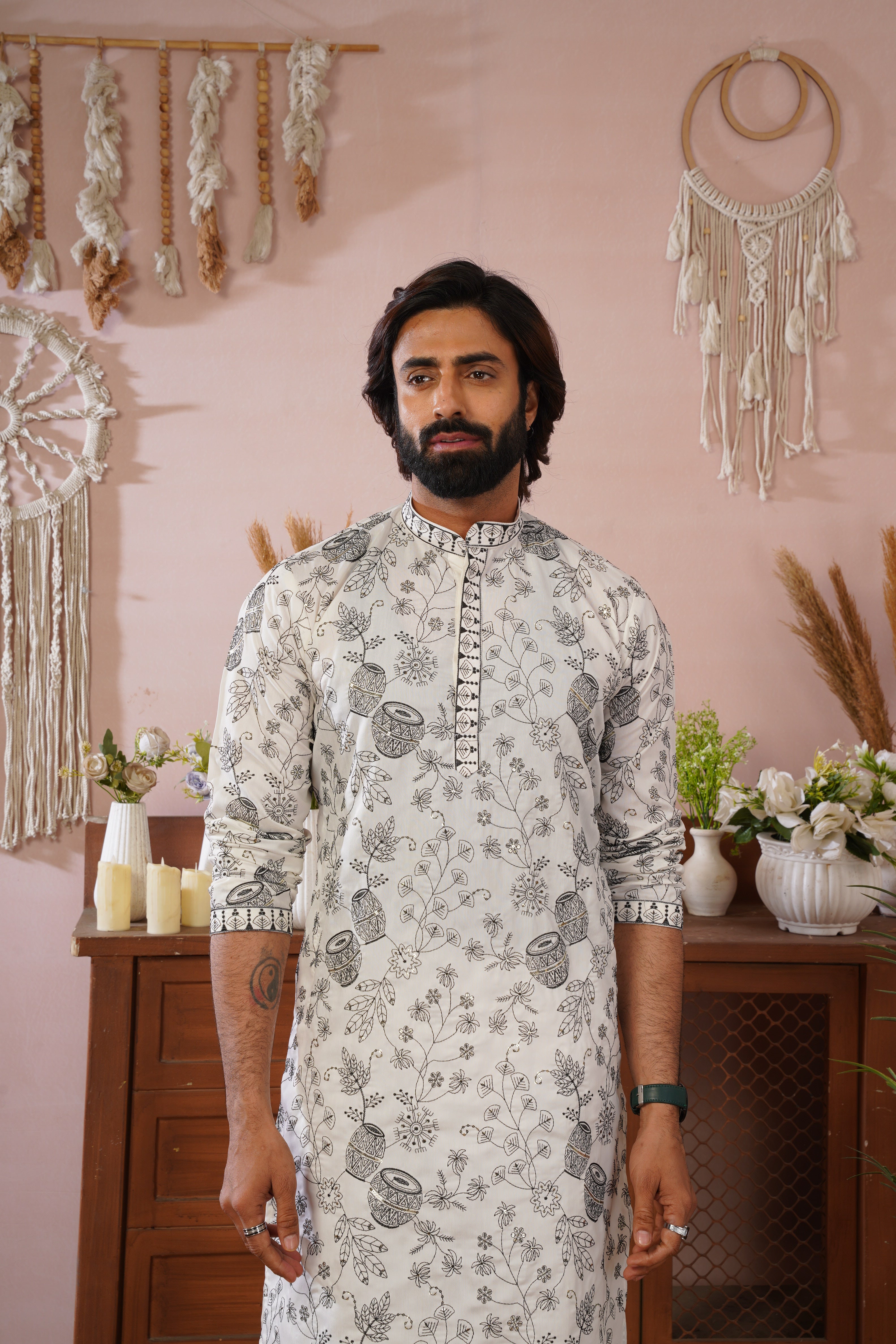 White Heritage Embroidered Kurta Set