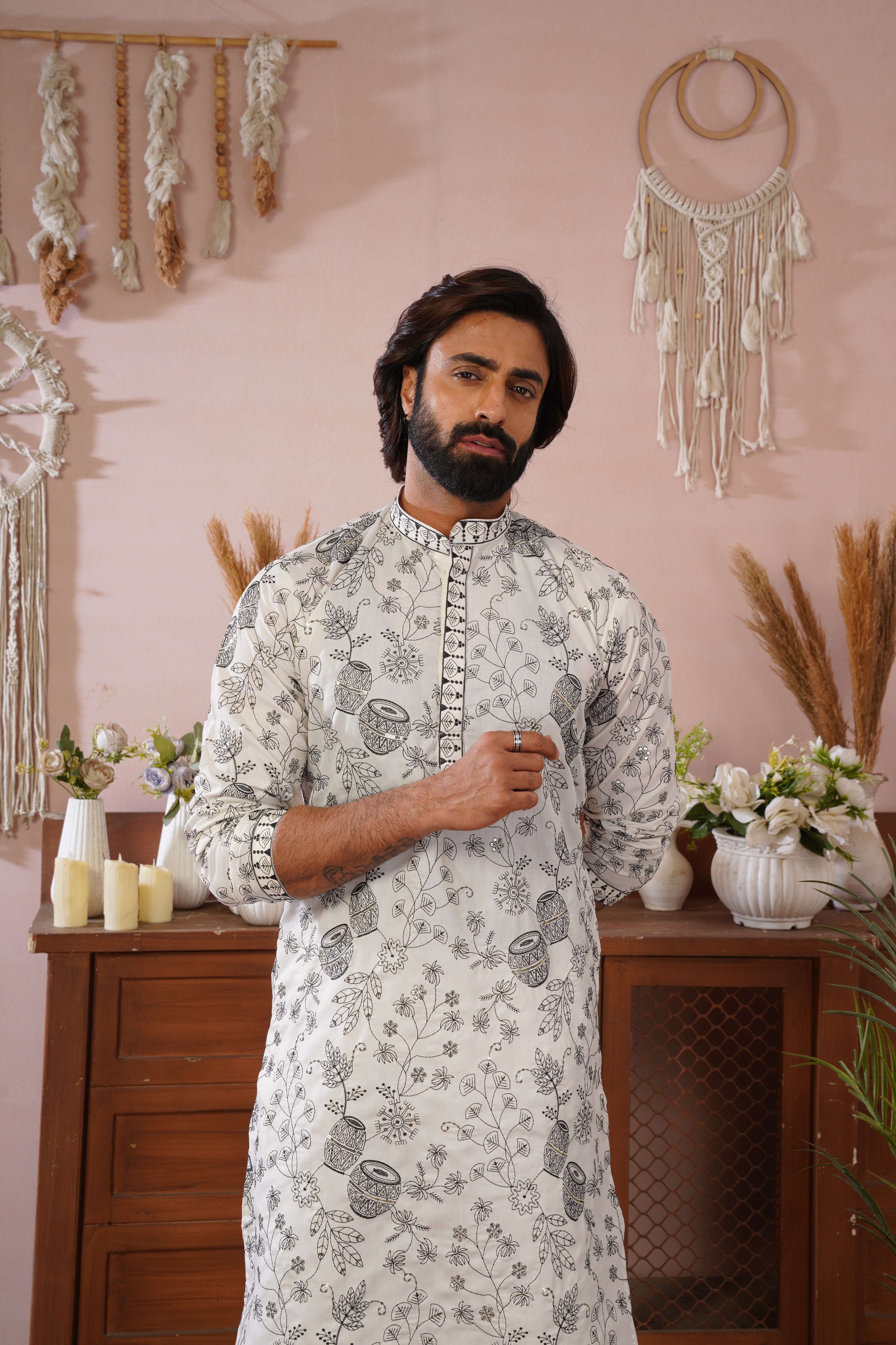 White Heritage Embroidered Kurta Set