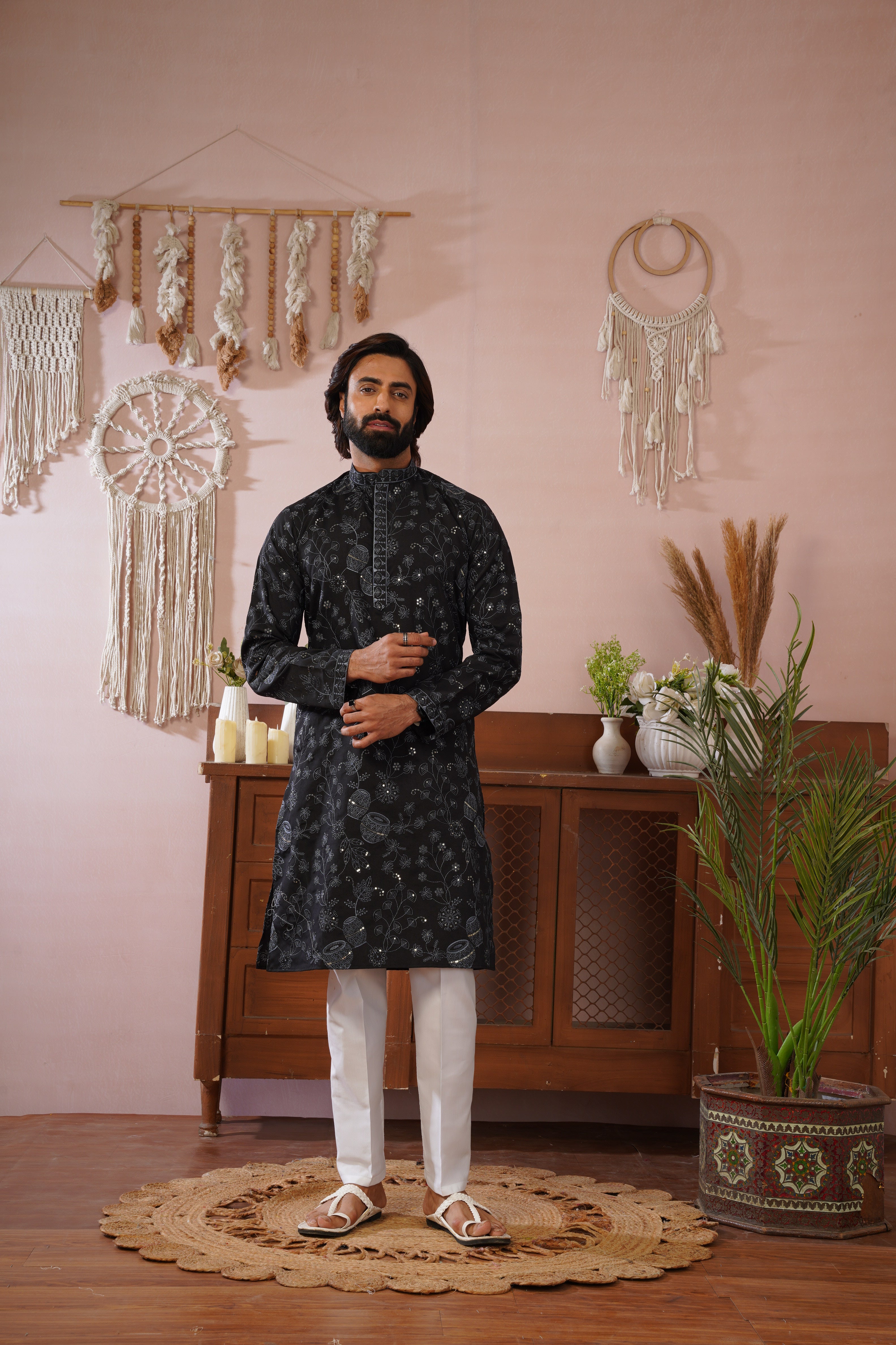 Black Heritage Embroidered Kurta Set