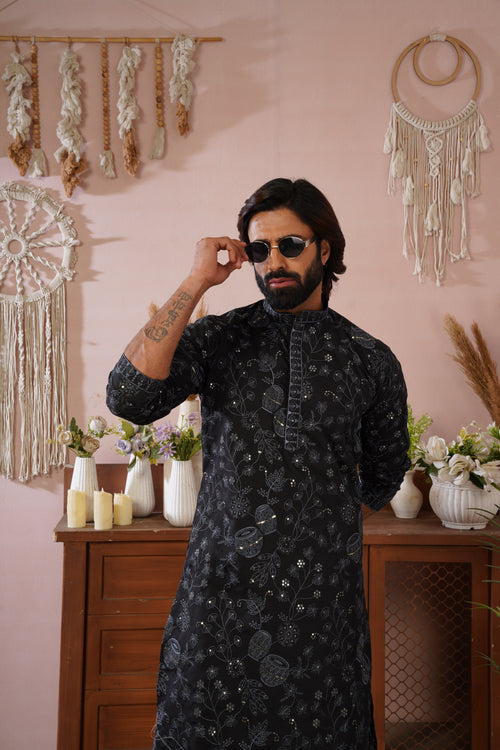 Black Heritage Embroidered Kurta Set