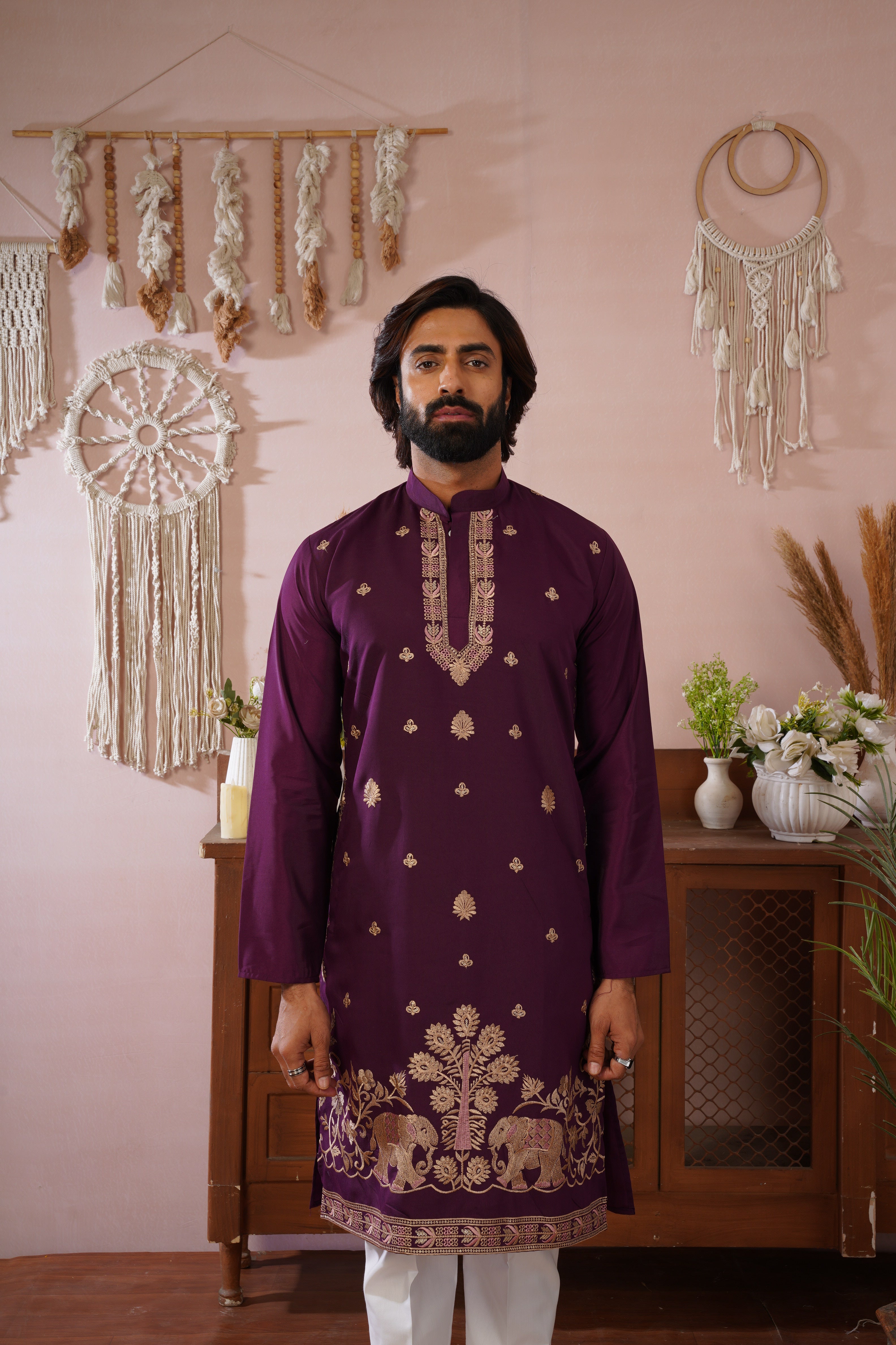 Regal Haathi Darbar Embroidered Plum Kurta Set