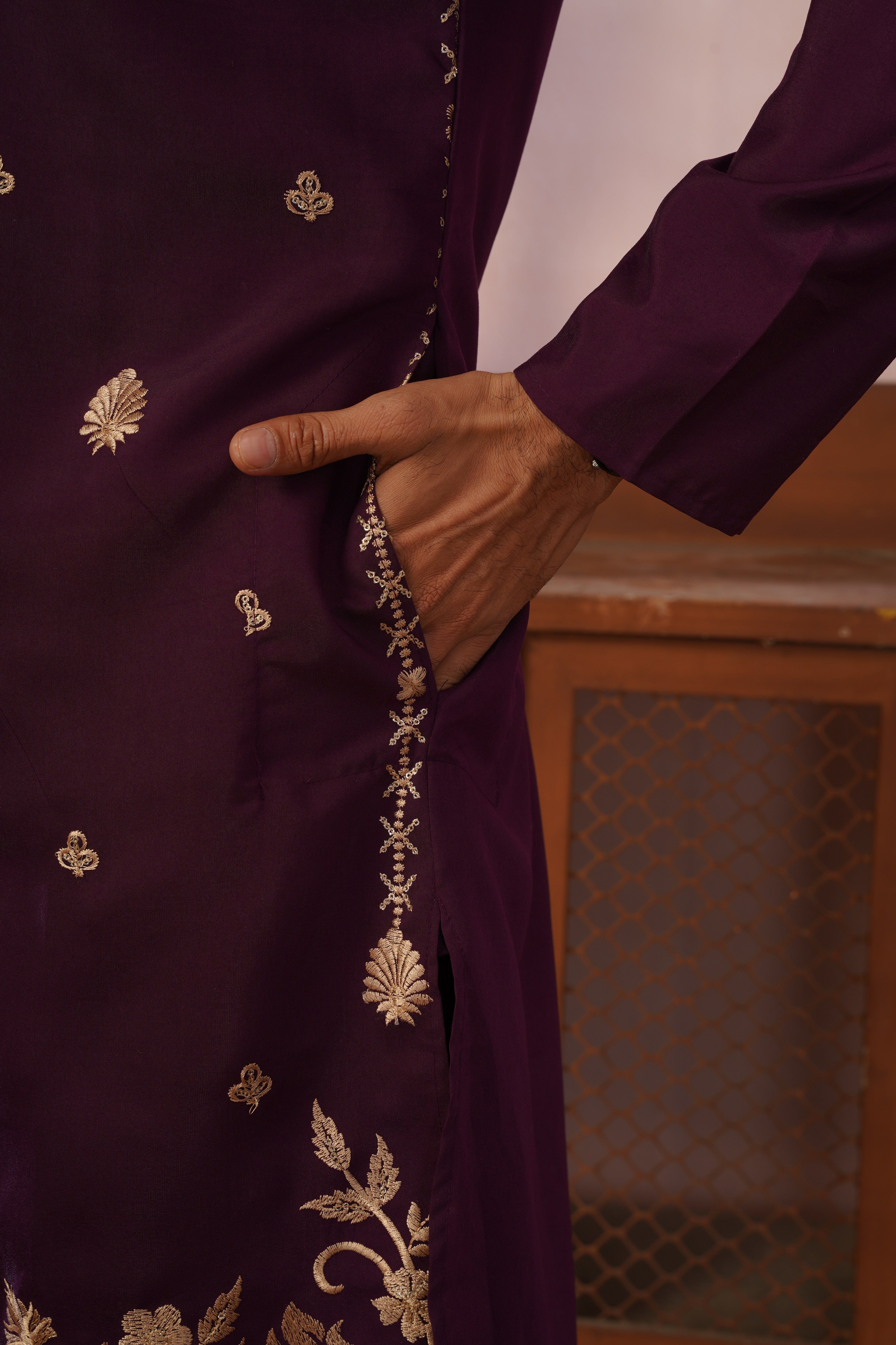 Regal Haathi Darbar Embroidered Plum Kurta Set
