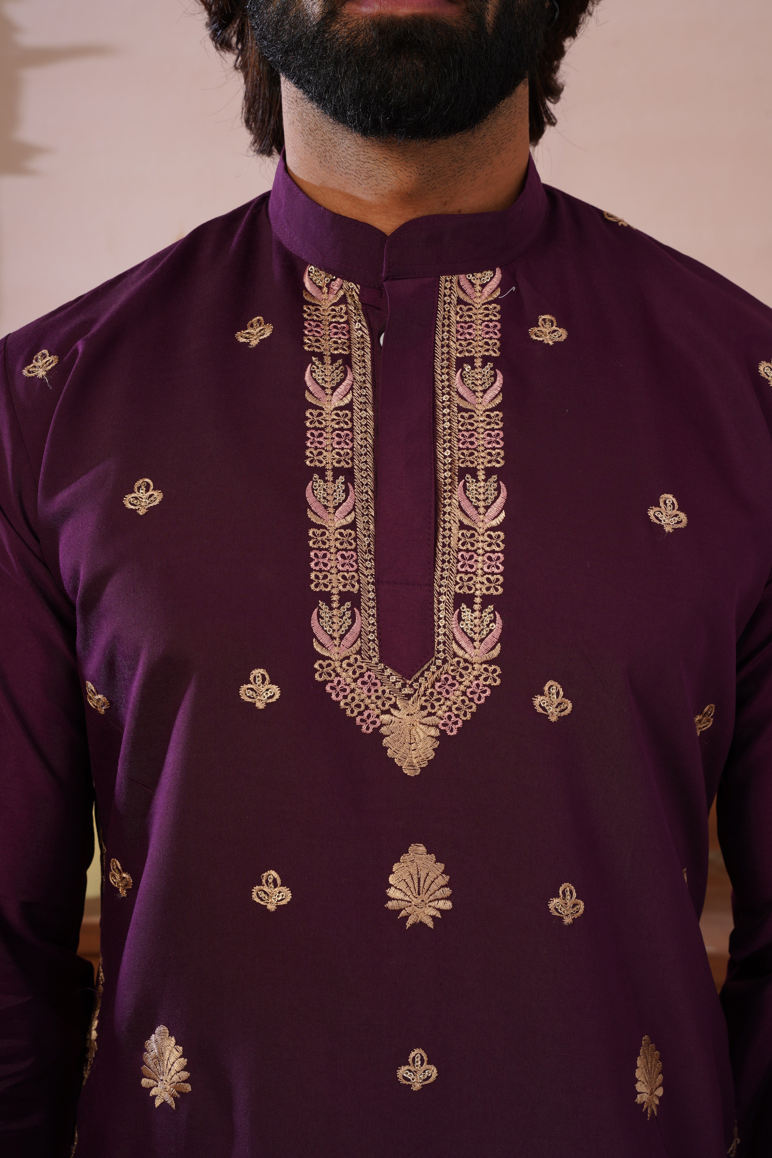 Regal Haathi Darbar Embroidered Plum Kurta Set