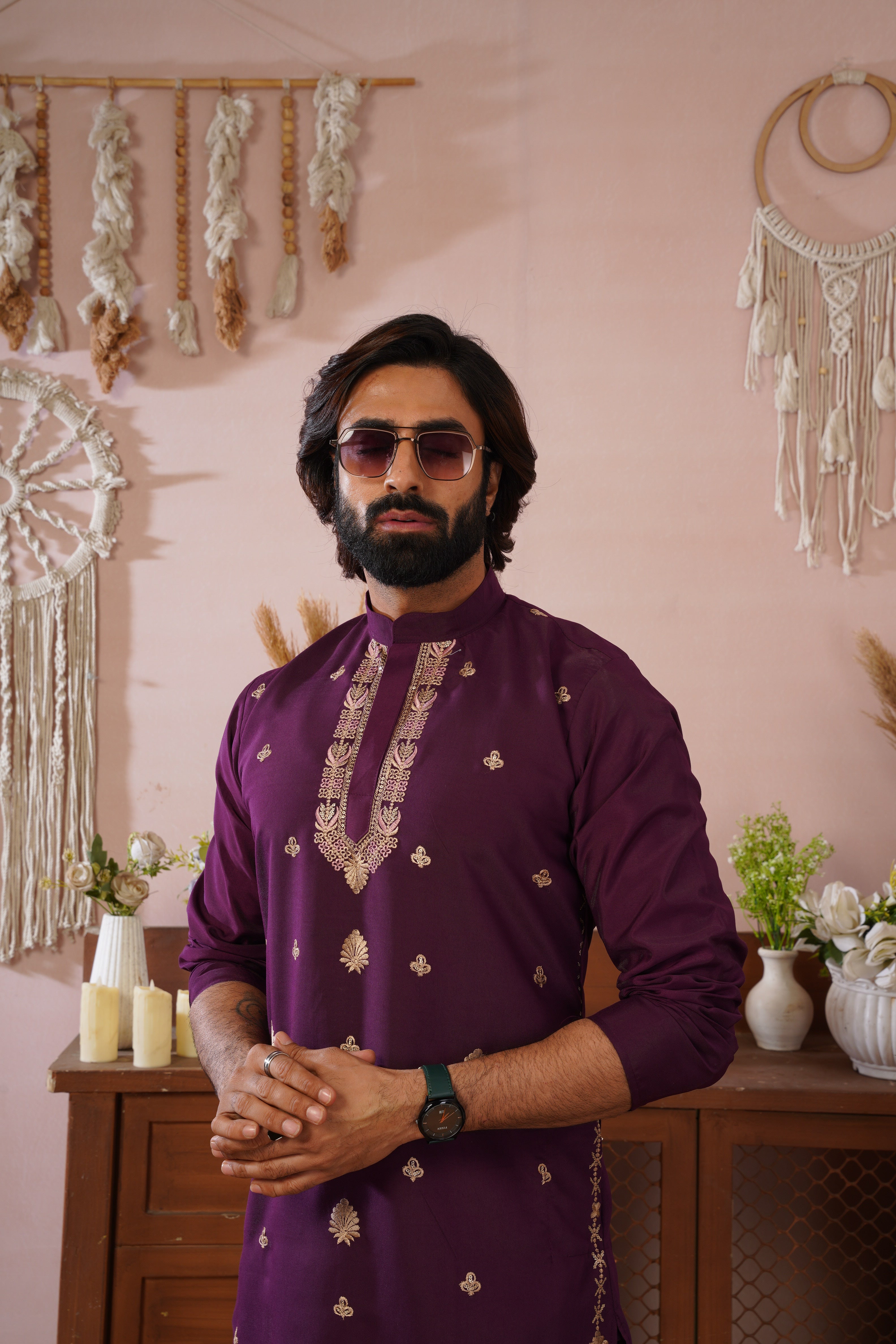 Regal Haathi Darbar Embroidered Plum Kurta Set