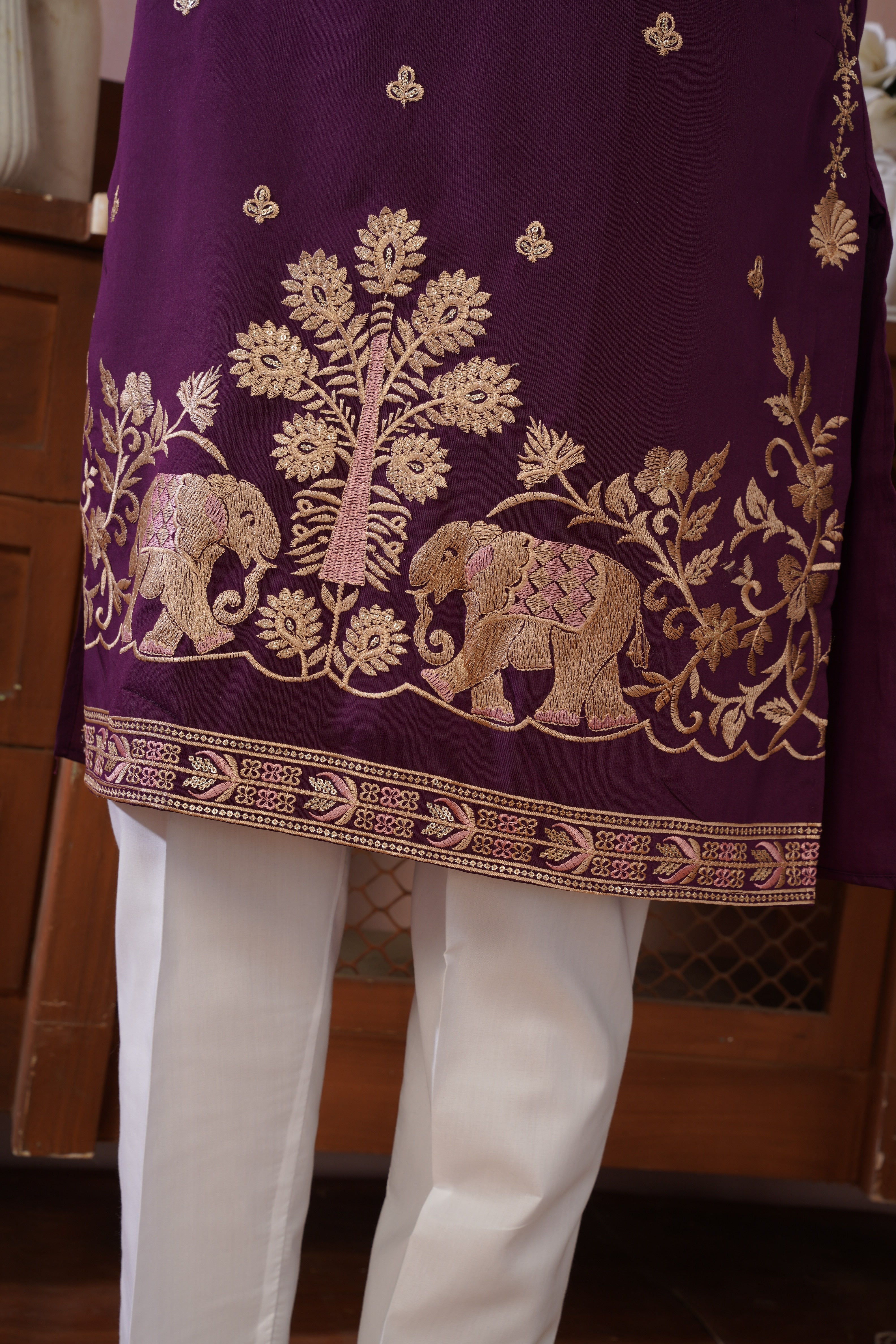 Regal Haathi Darbar Embroidered Plum Kurta Set