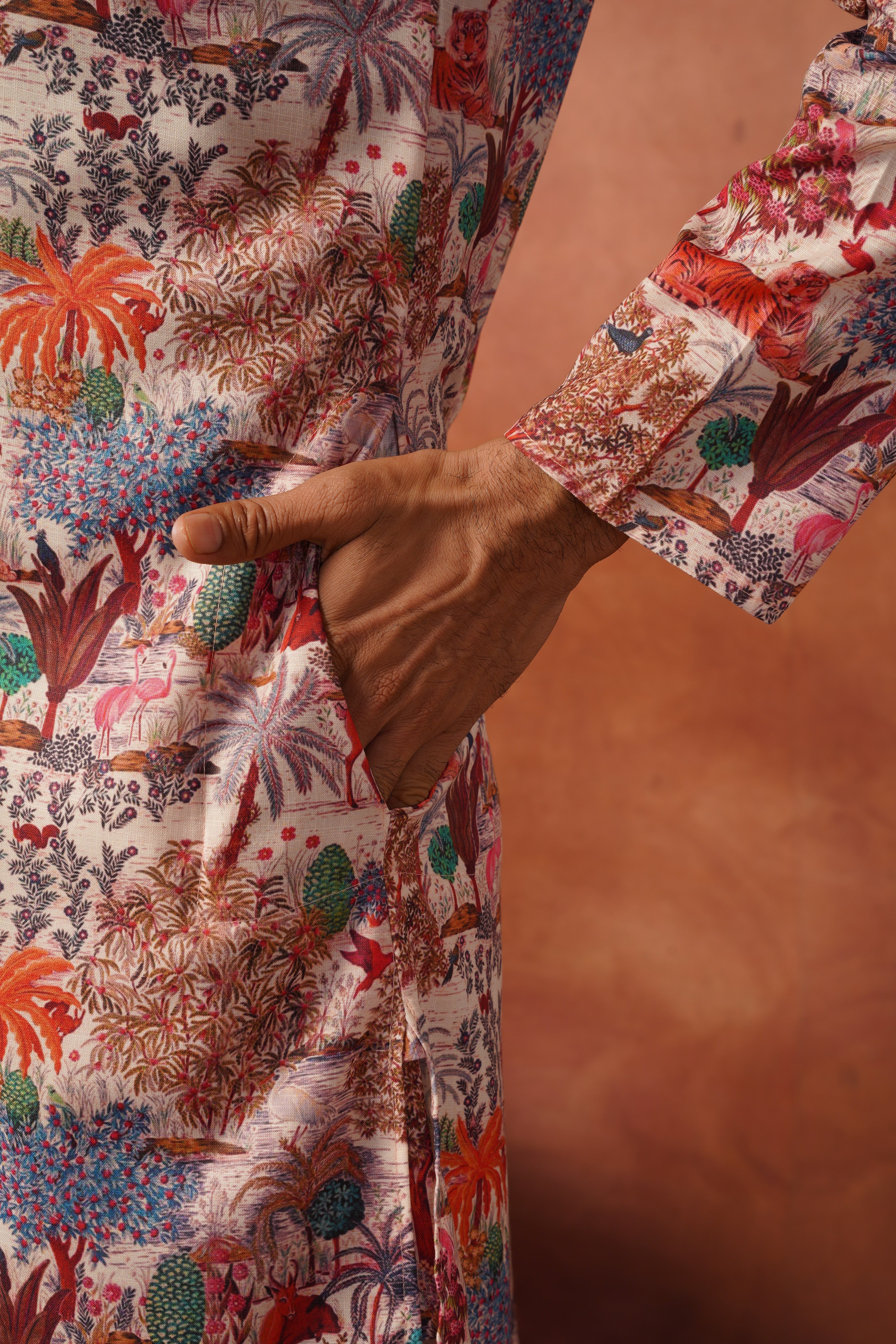 Peach Heritage Forest Illustration Kurta Set