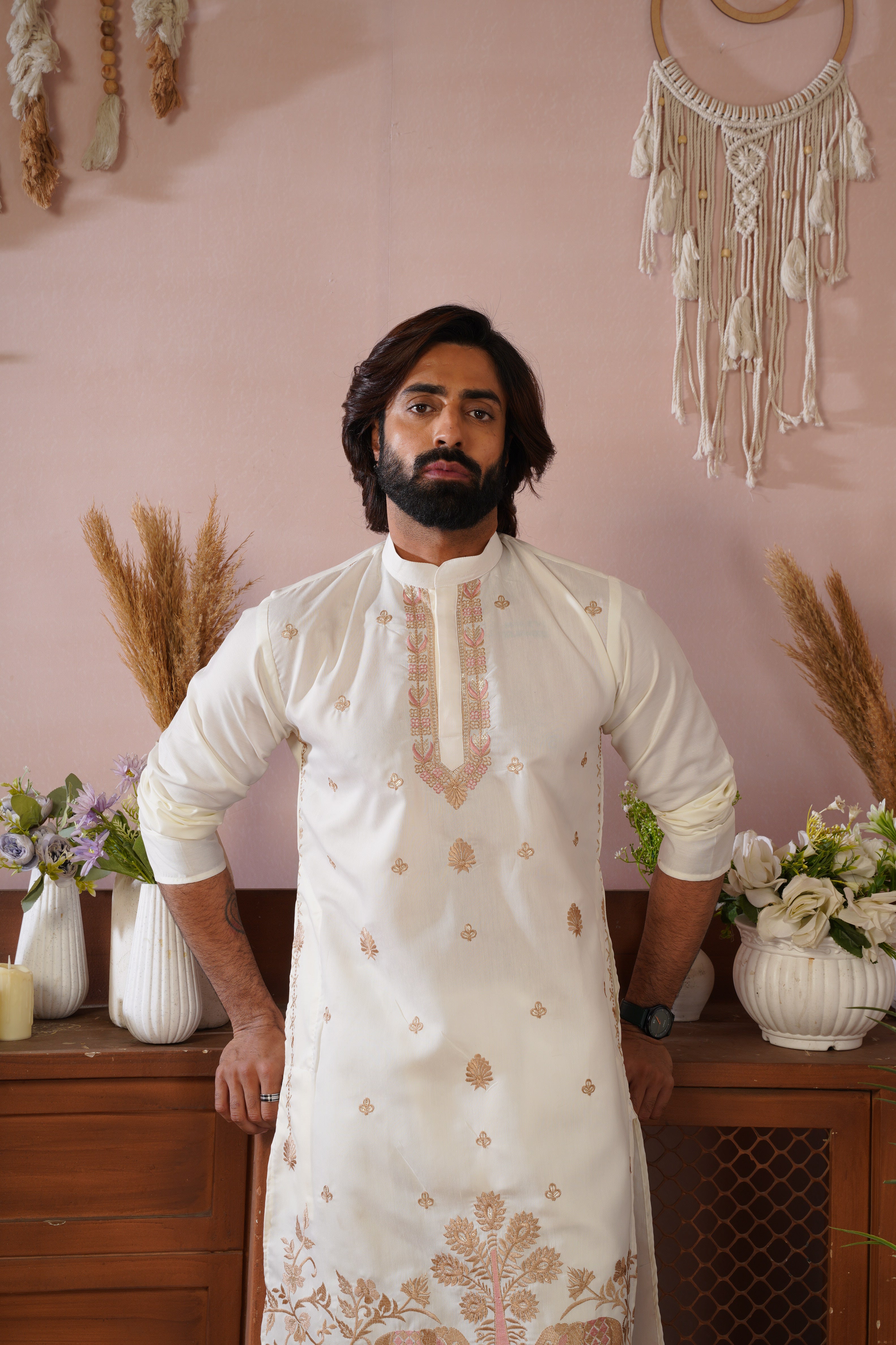 Regal Haathi Darbar Embroidered White Kurta Set