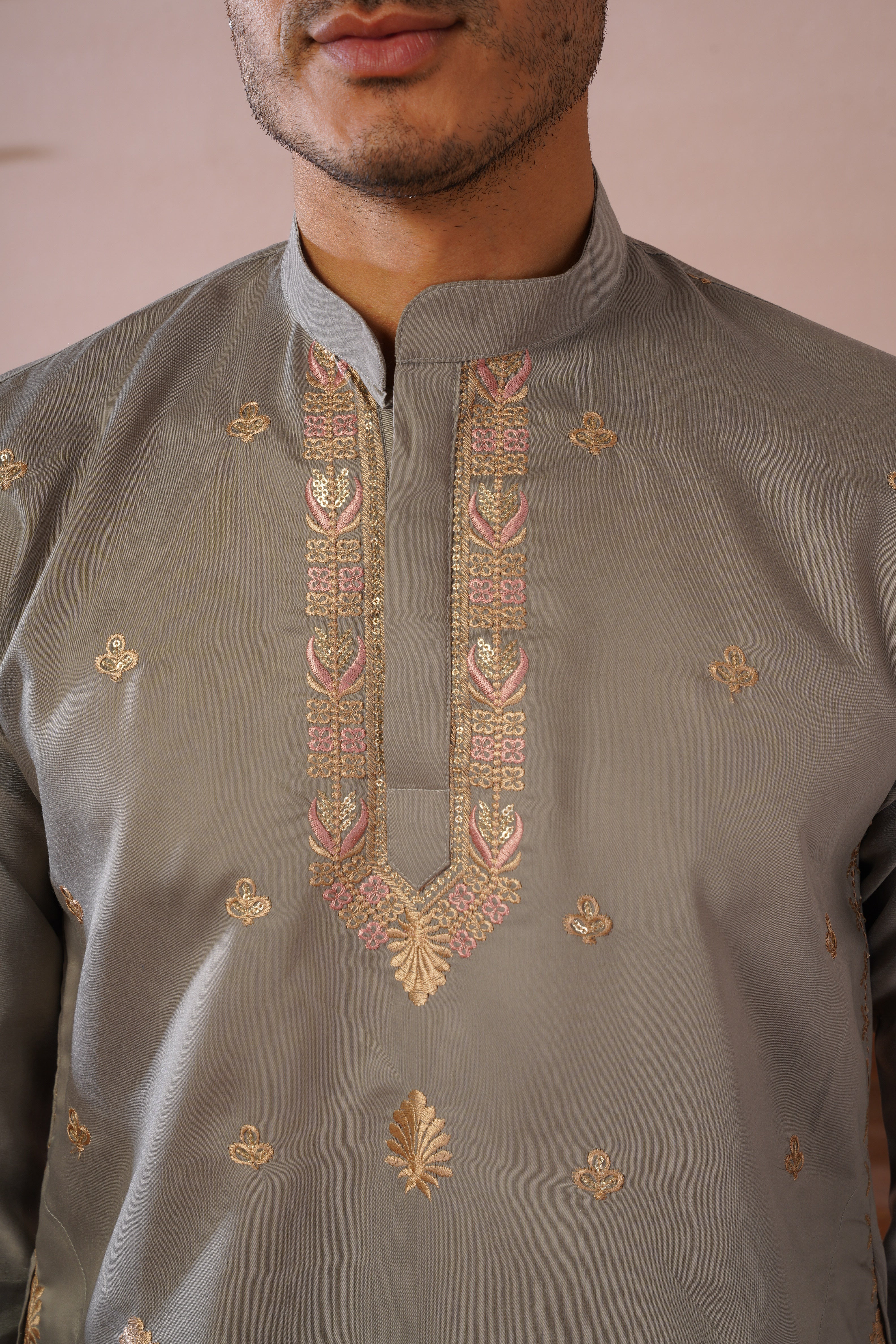 Regal Haathi Darbar Embroidered Grey Kurta Set