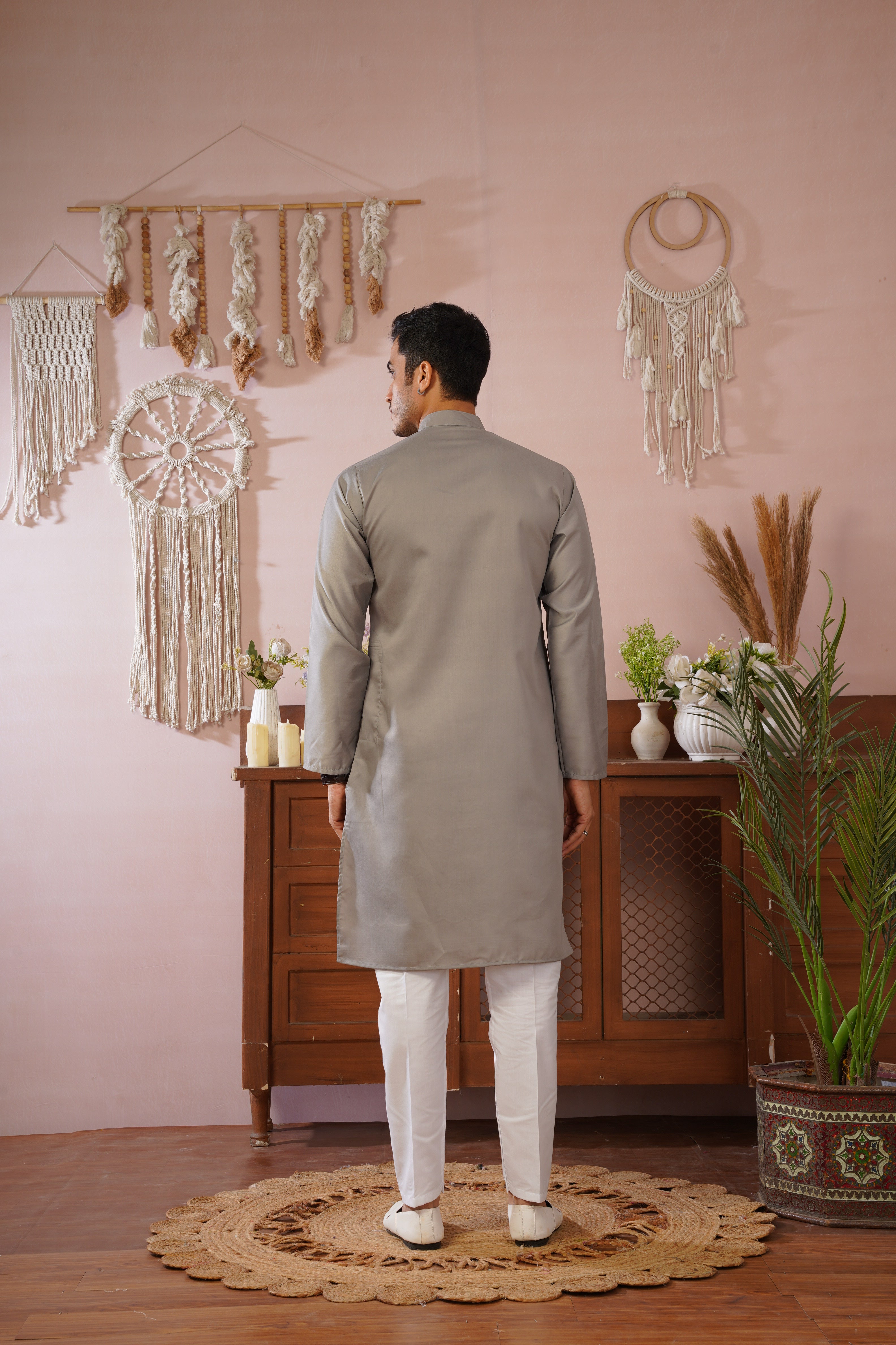 Regal Haathi Darbar Embroidered Grey Kurta Set