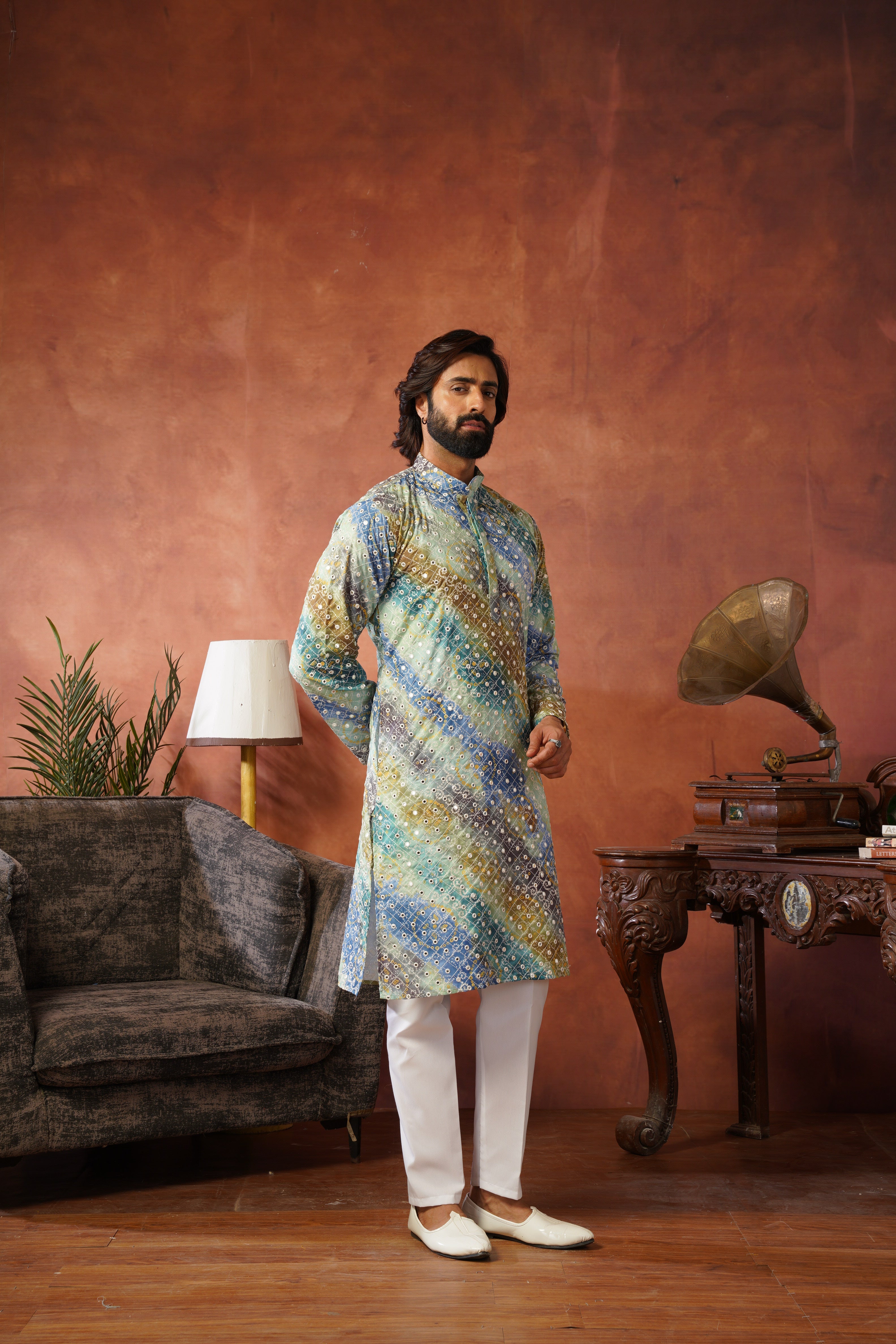 Green bandhani Printed & Sequin Work Kurta Set