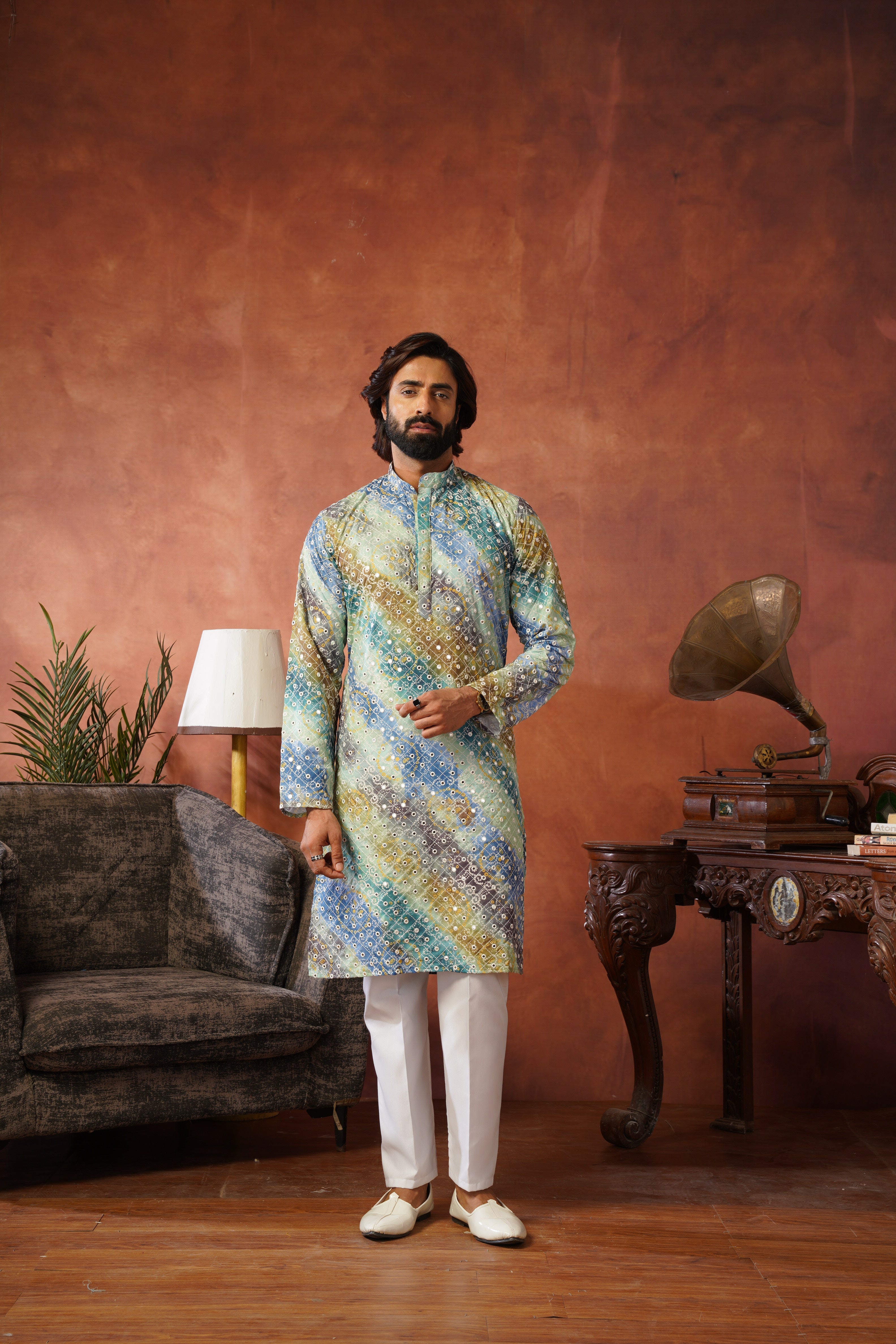 Green bandhani Printed & Sequin Work Kurta Set