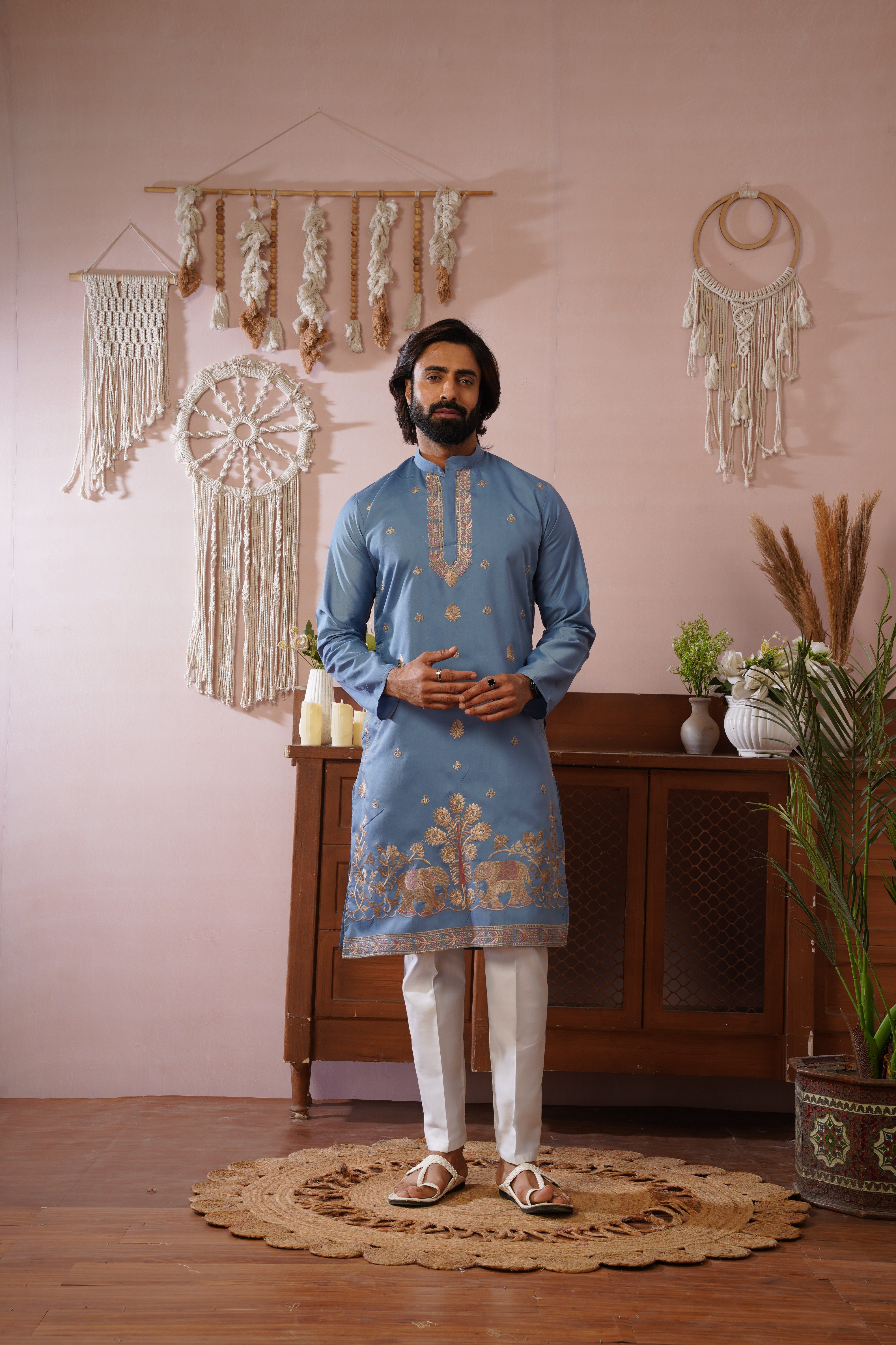 Regal Haathi Darbar Embroidered Blue Kurta Set
