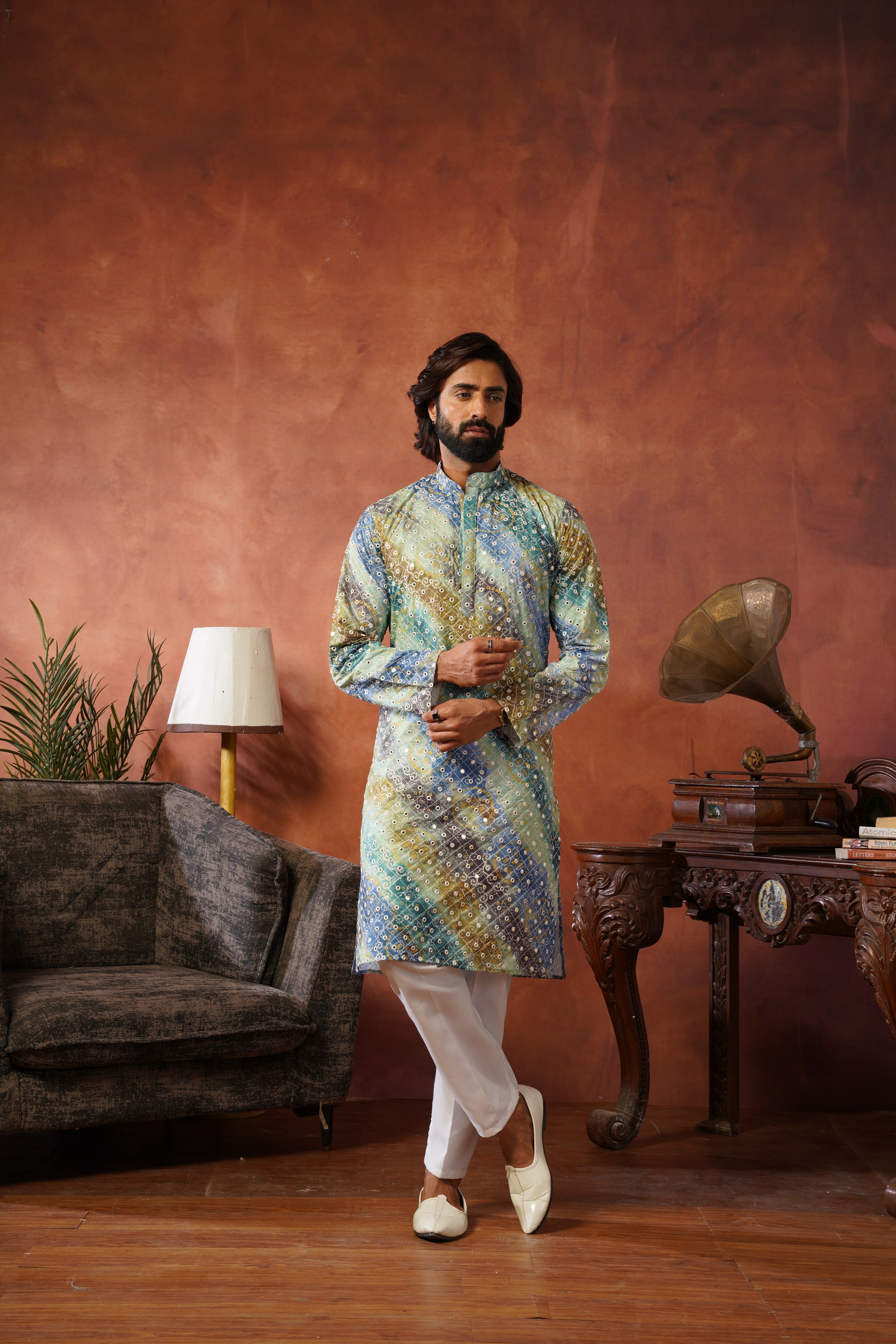 Green bandhani Printed & Sequin Work Kurta Set