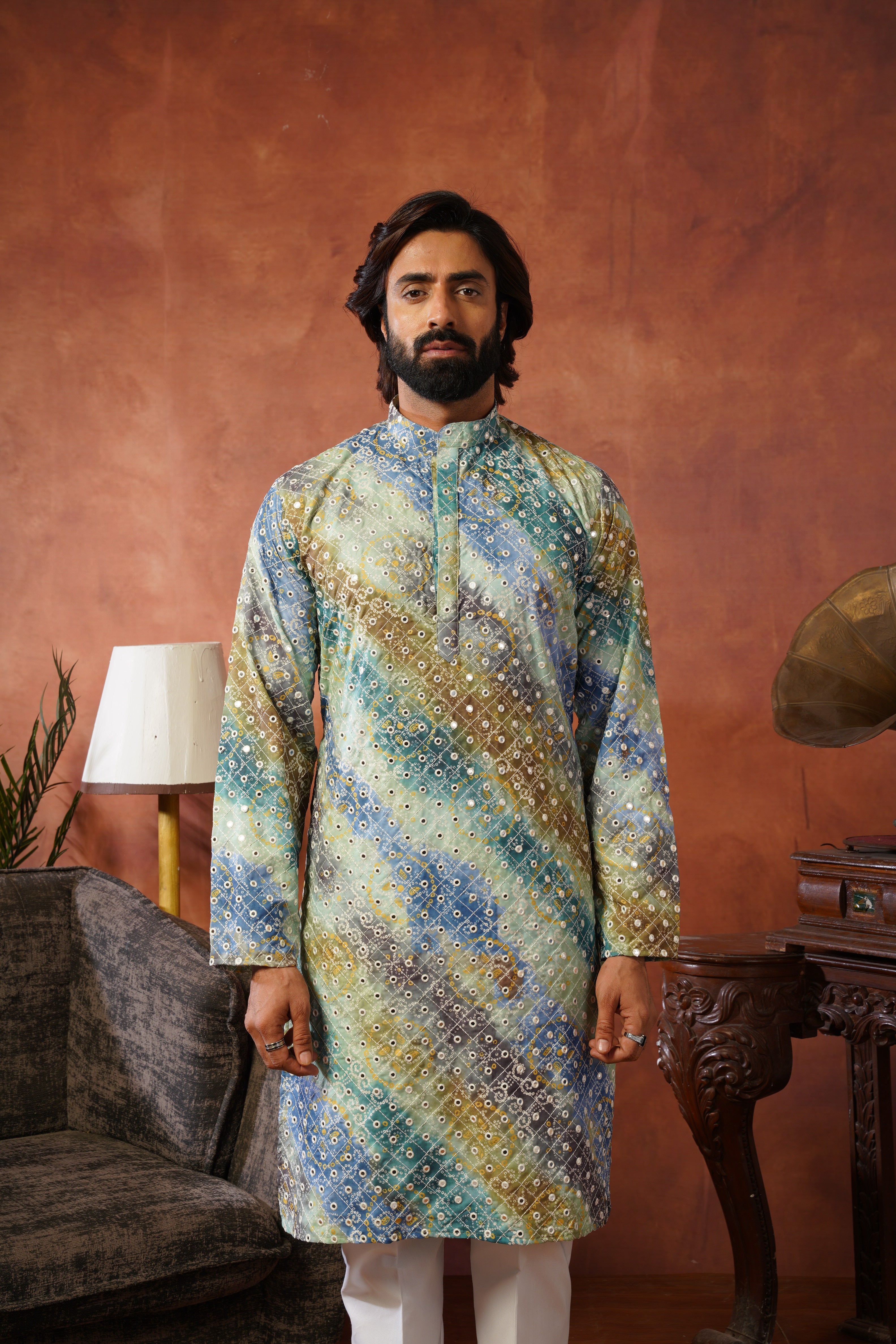 Green bandhani Printed & Sequin Work Kurta Set