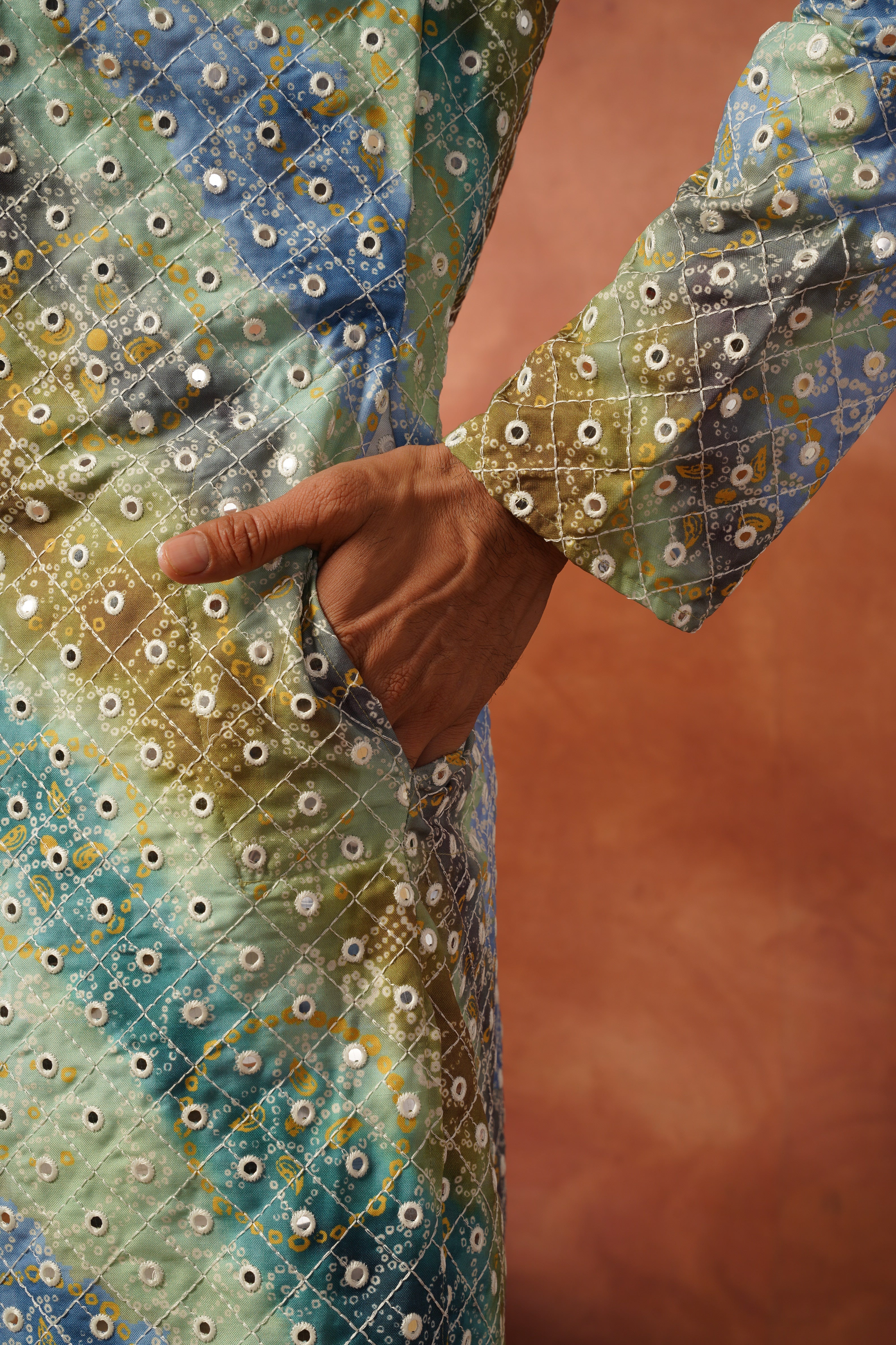 Green bandhani Printed & Sequin Work Kurta Set