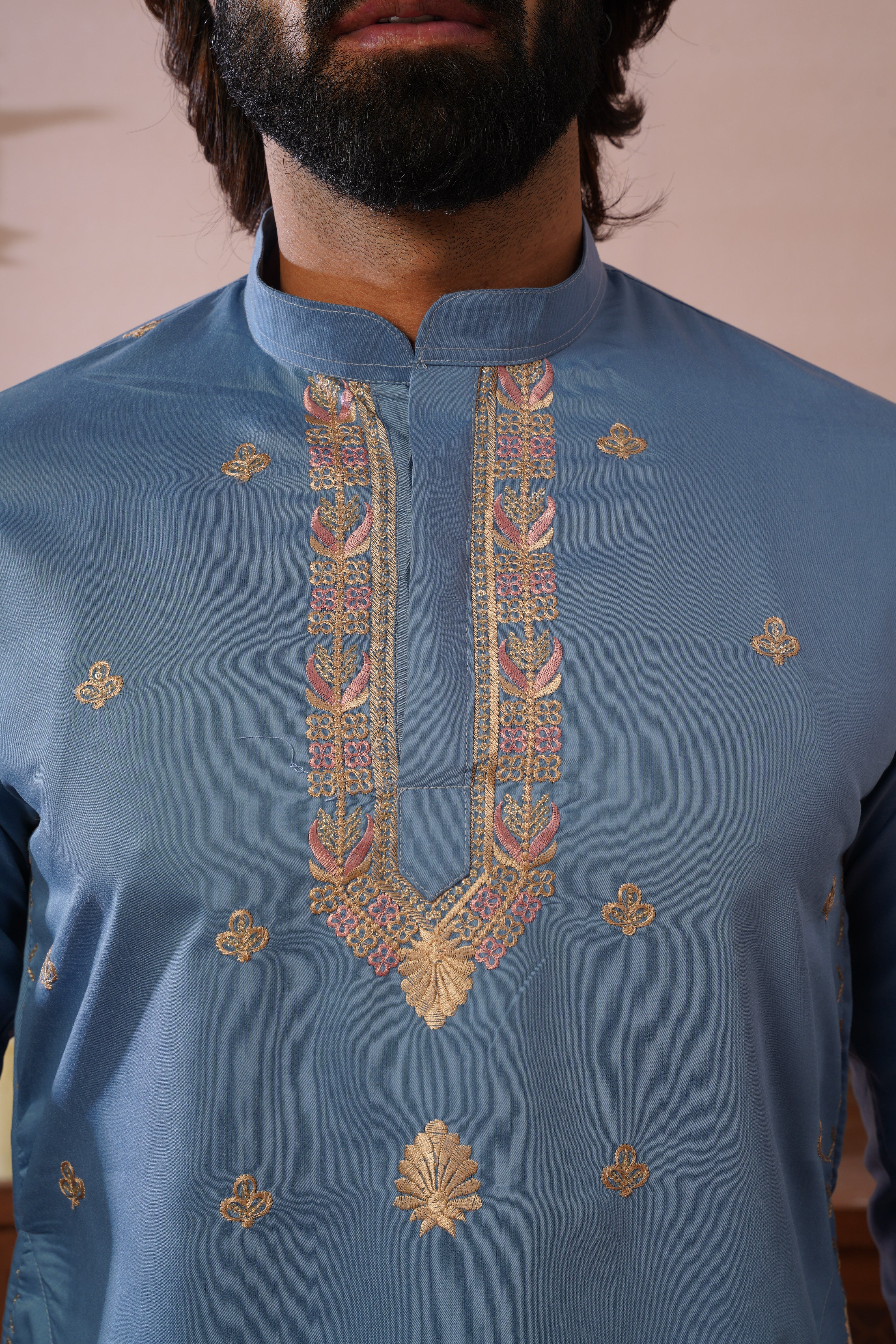 Regal Haathi Darbar Embroidered Blue Kurta Set