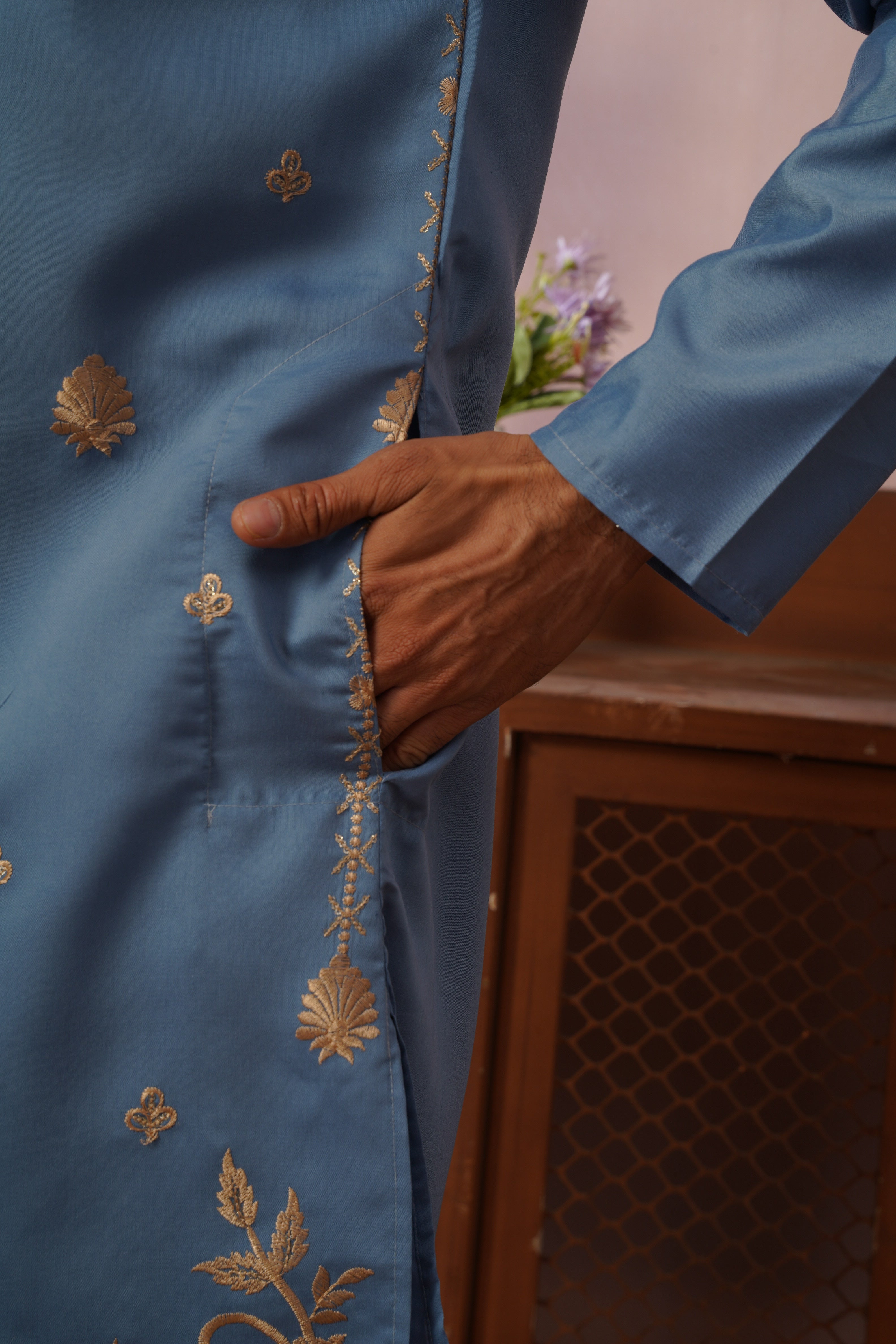 Regal Haathi Darbar Embroidered Blue Kurta Set