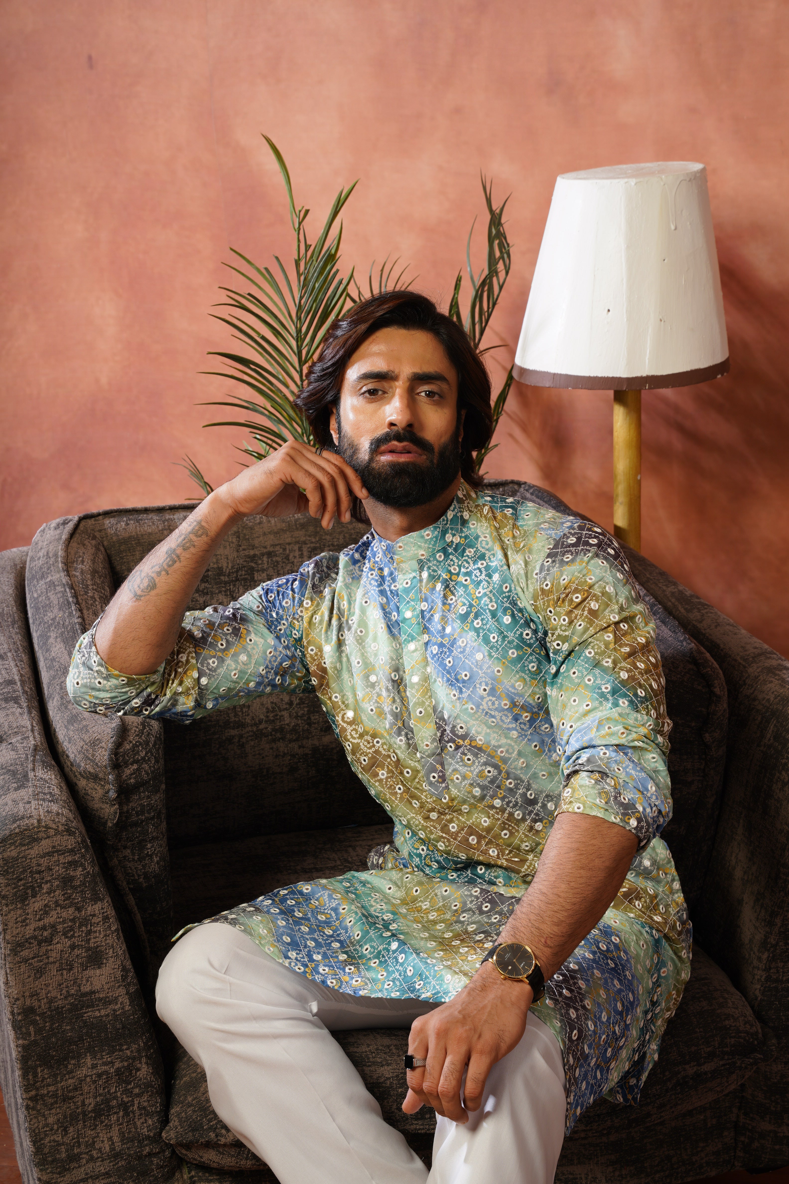 Green bandhani Printed & Sequin Work Kurta Set
