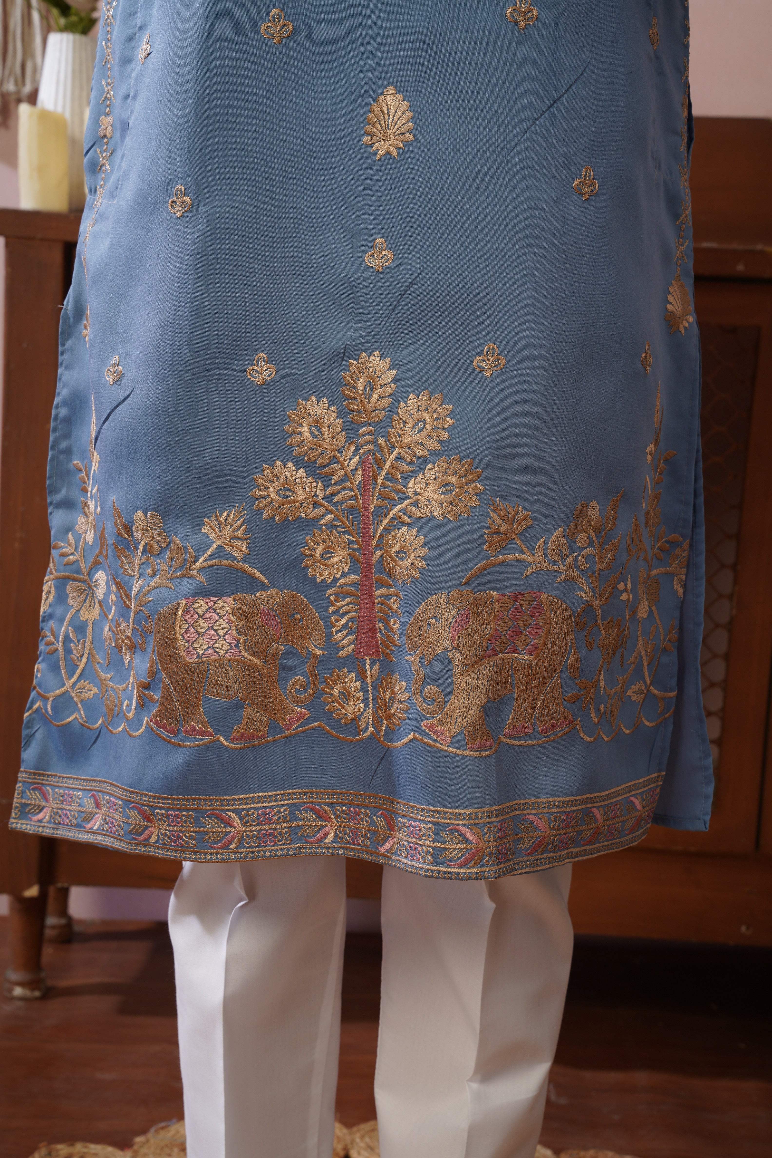 Regal Haathi Darbar Embroidered Blue Kurta Set
