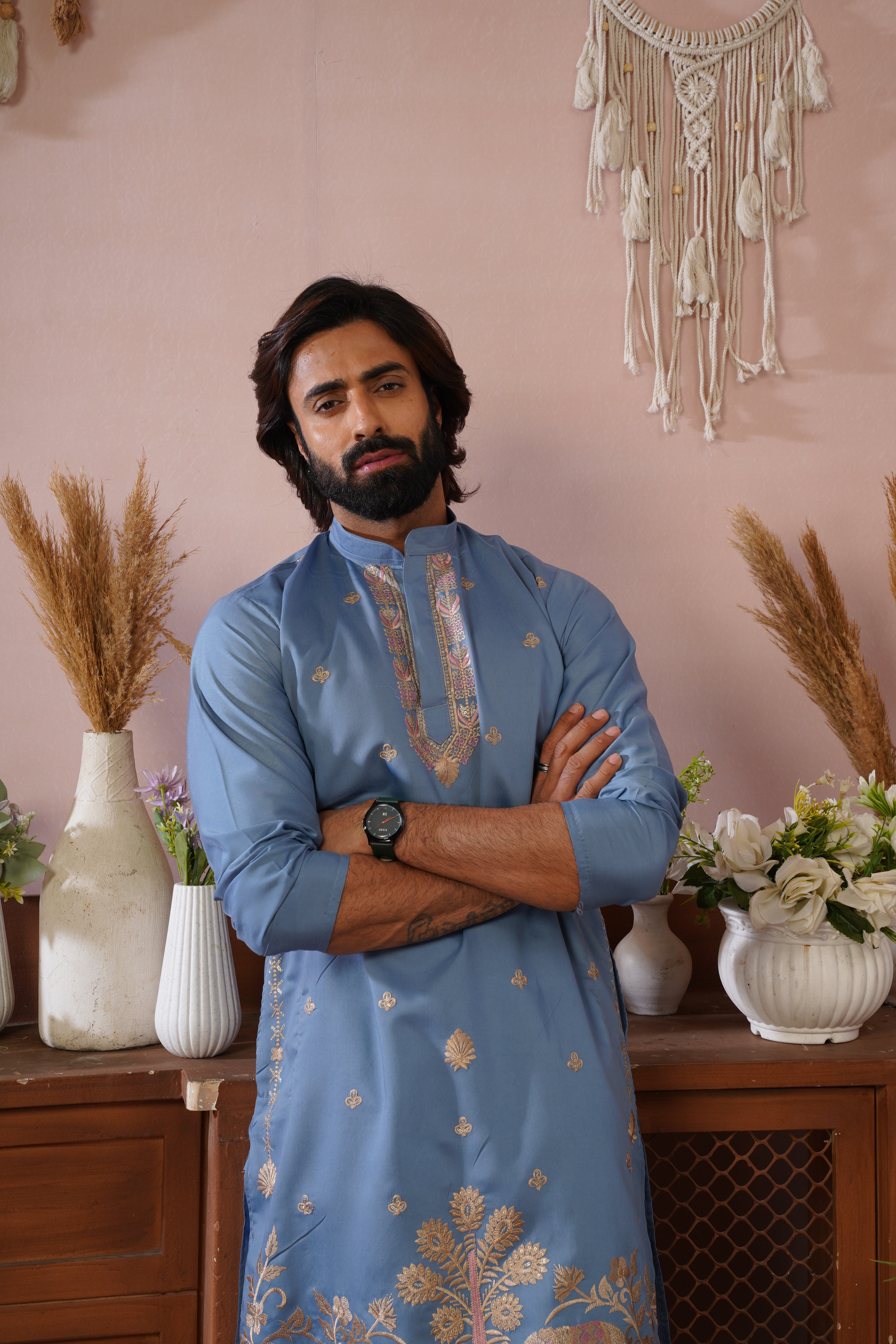 Regal Haathi Darbar Embroidered Blue Kurta Set