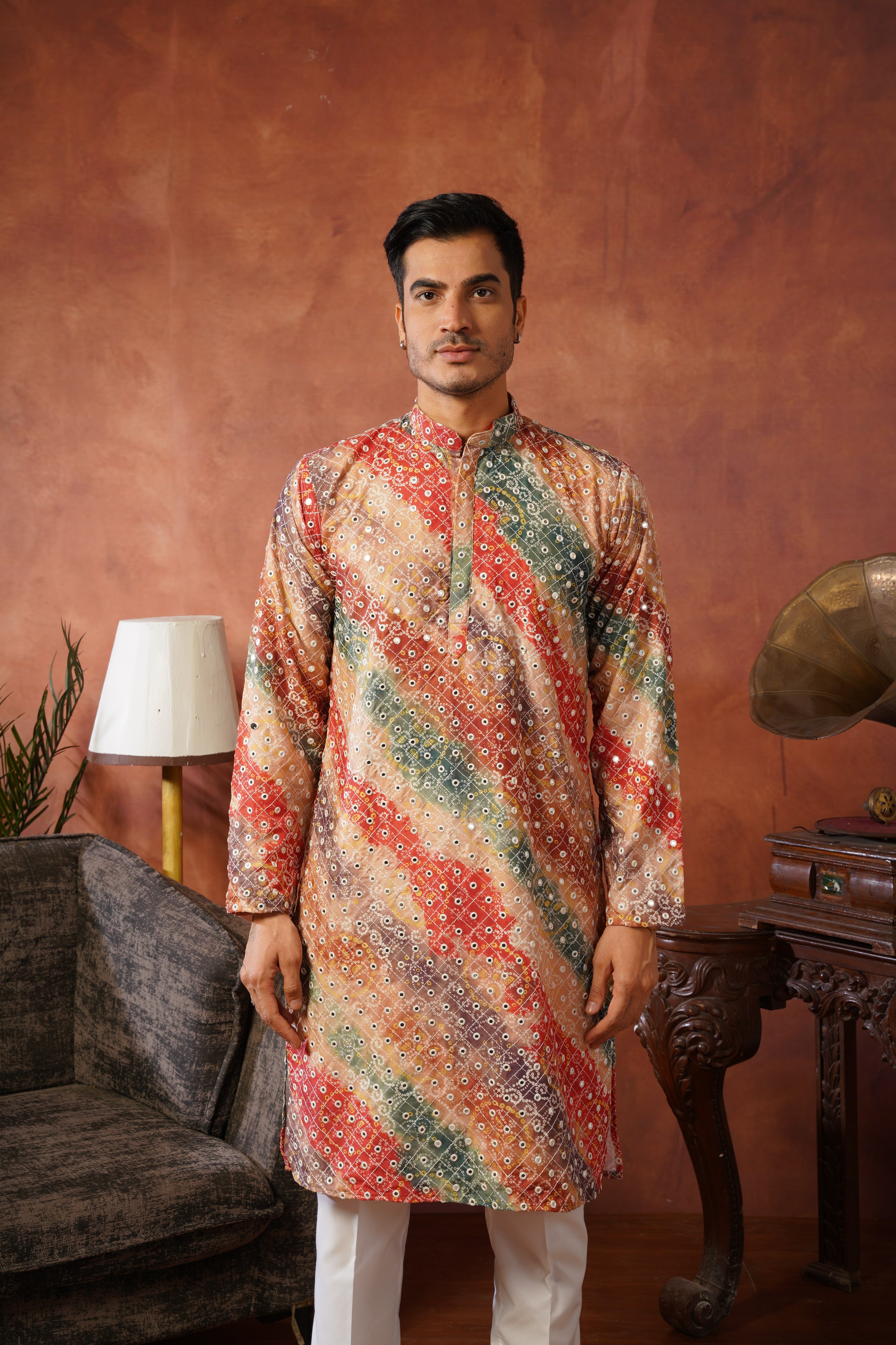 Yellow bandhani Printed & Sequin Work Kurta Set