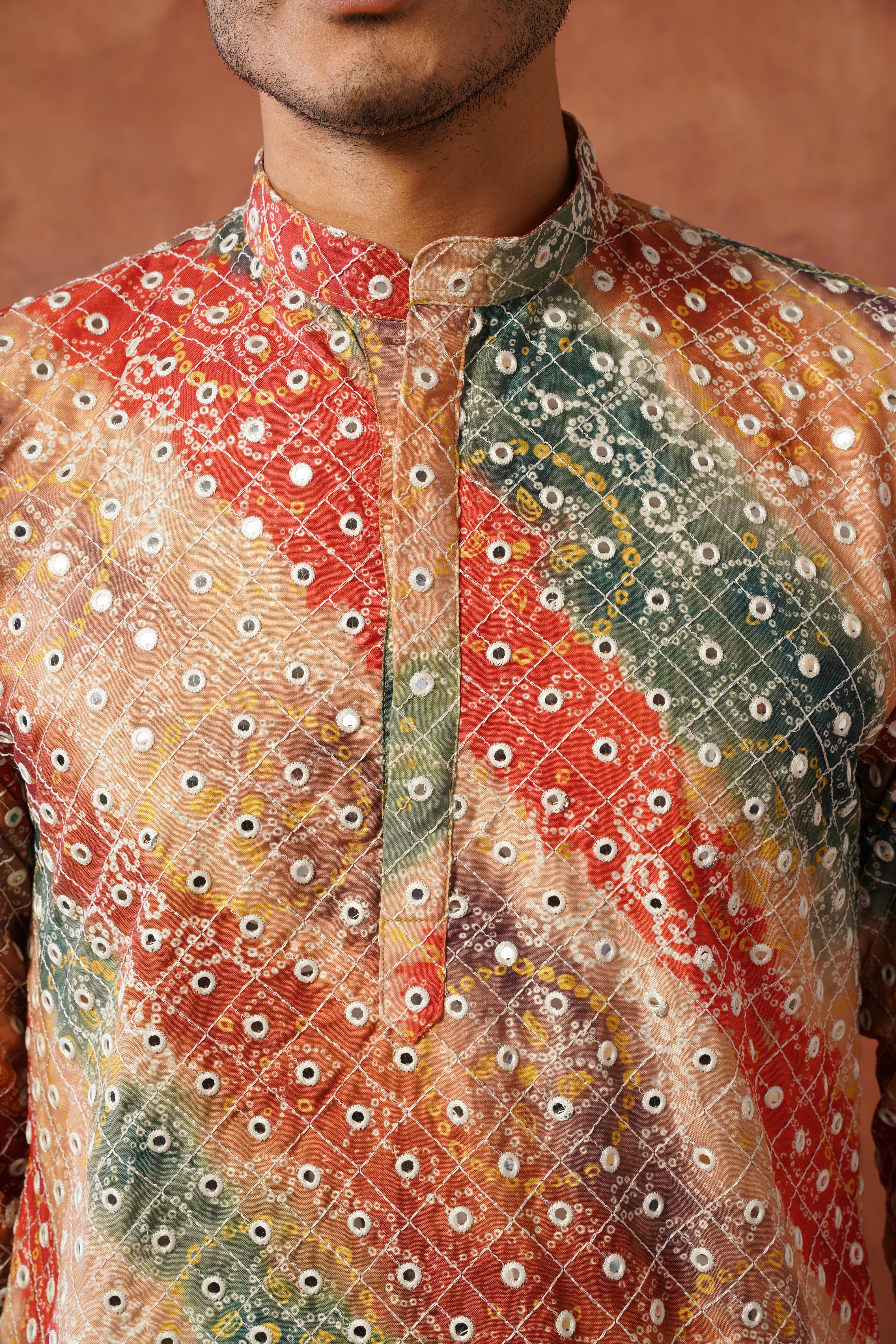 Yellow bandhani Printed & Sequin Work Kurta Set