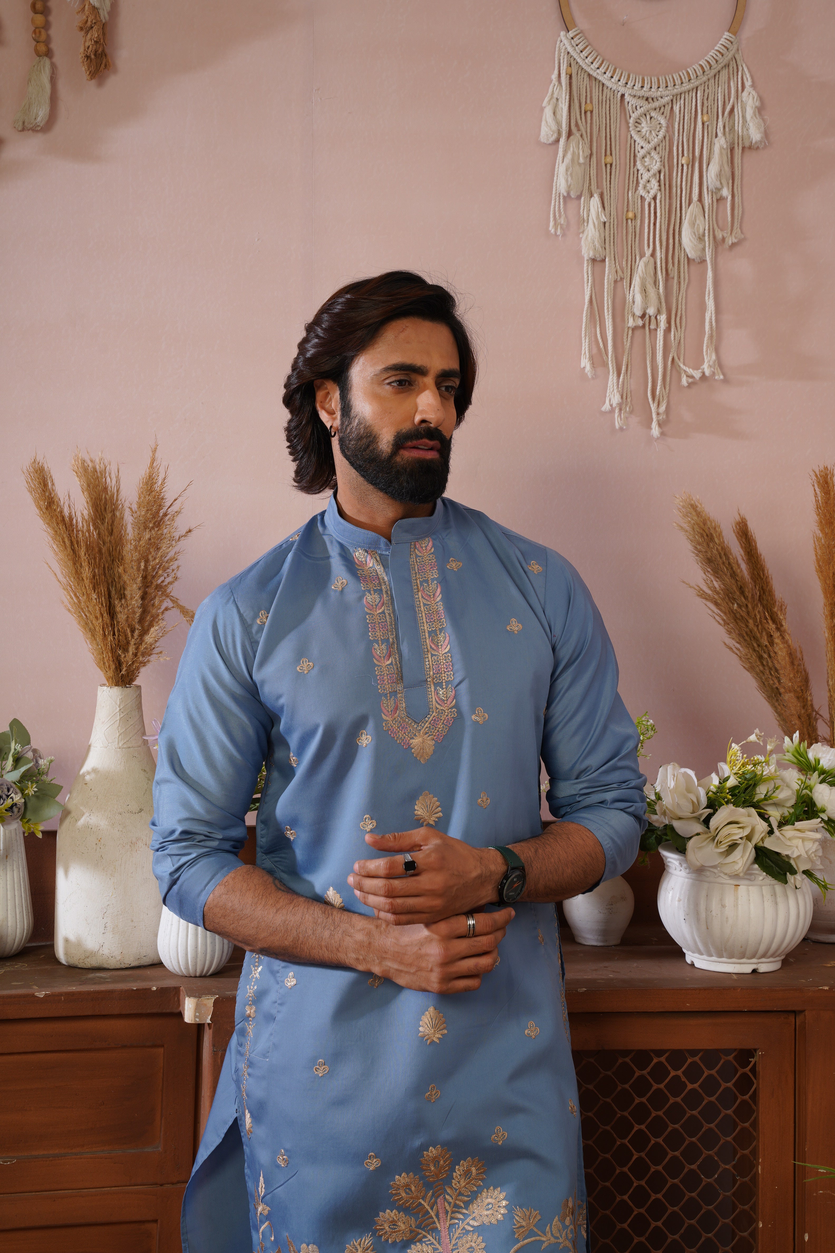 Regal Haathi Darbar Embroidered Blue Kurta Set