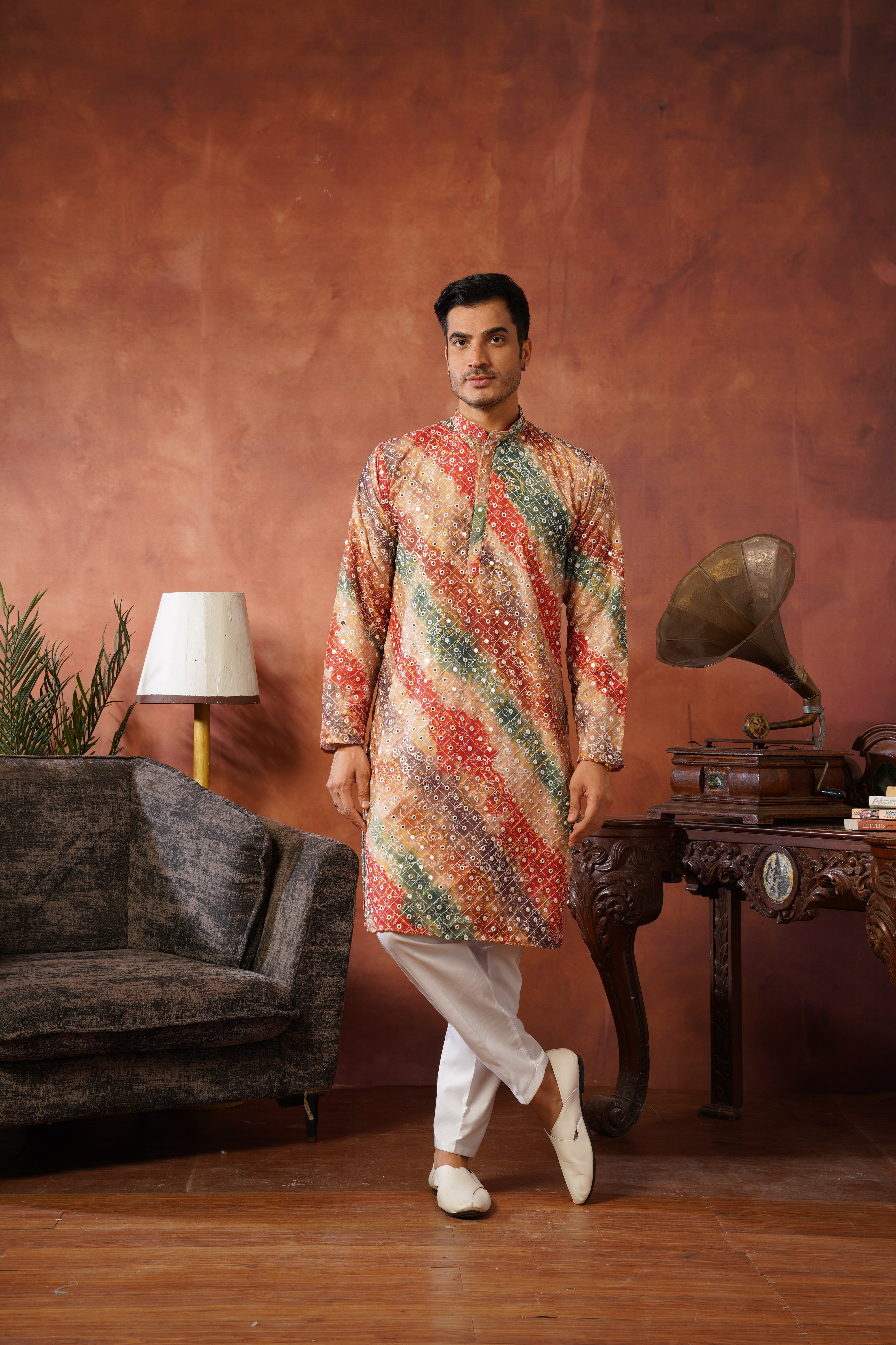 Yellow bandhani Printed & Sequin Work Kurta Set