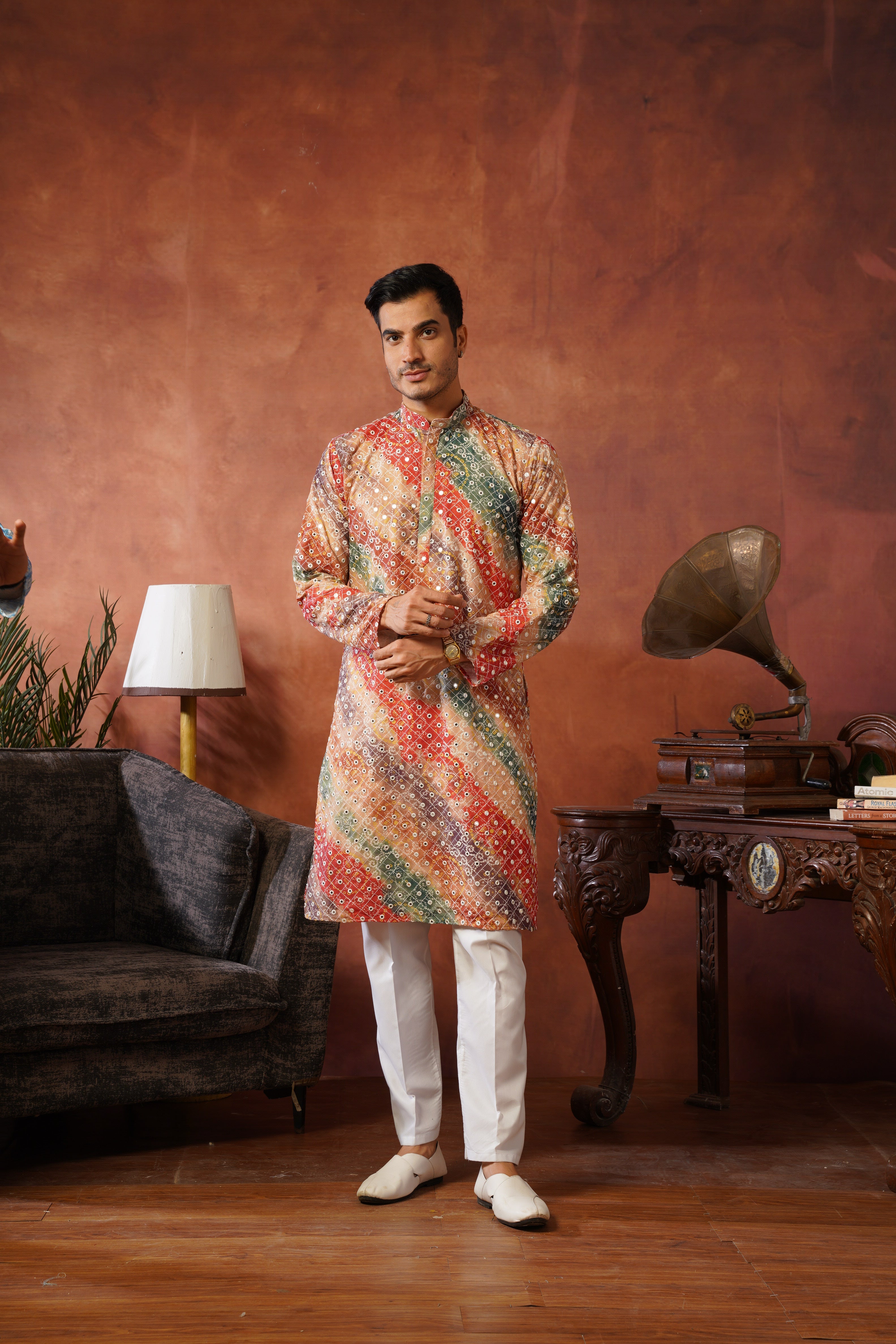 Yellow bandhani Printed & Sequin Work Kurta Set