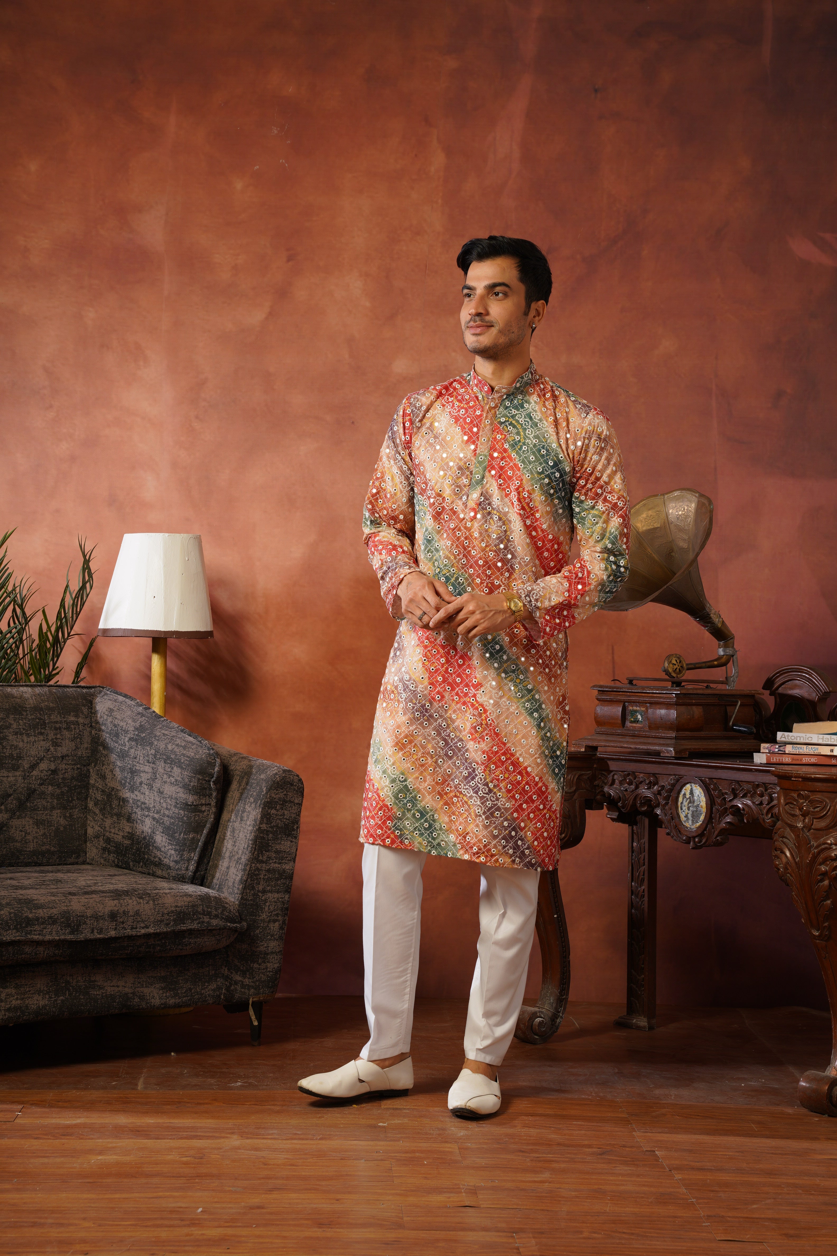 Yellow bandhani Printed & Sequin Work Kurta Set