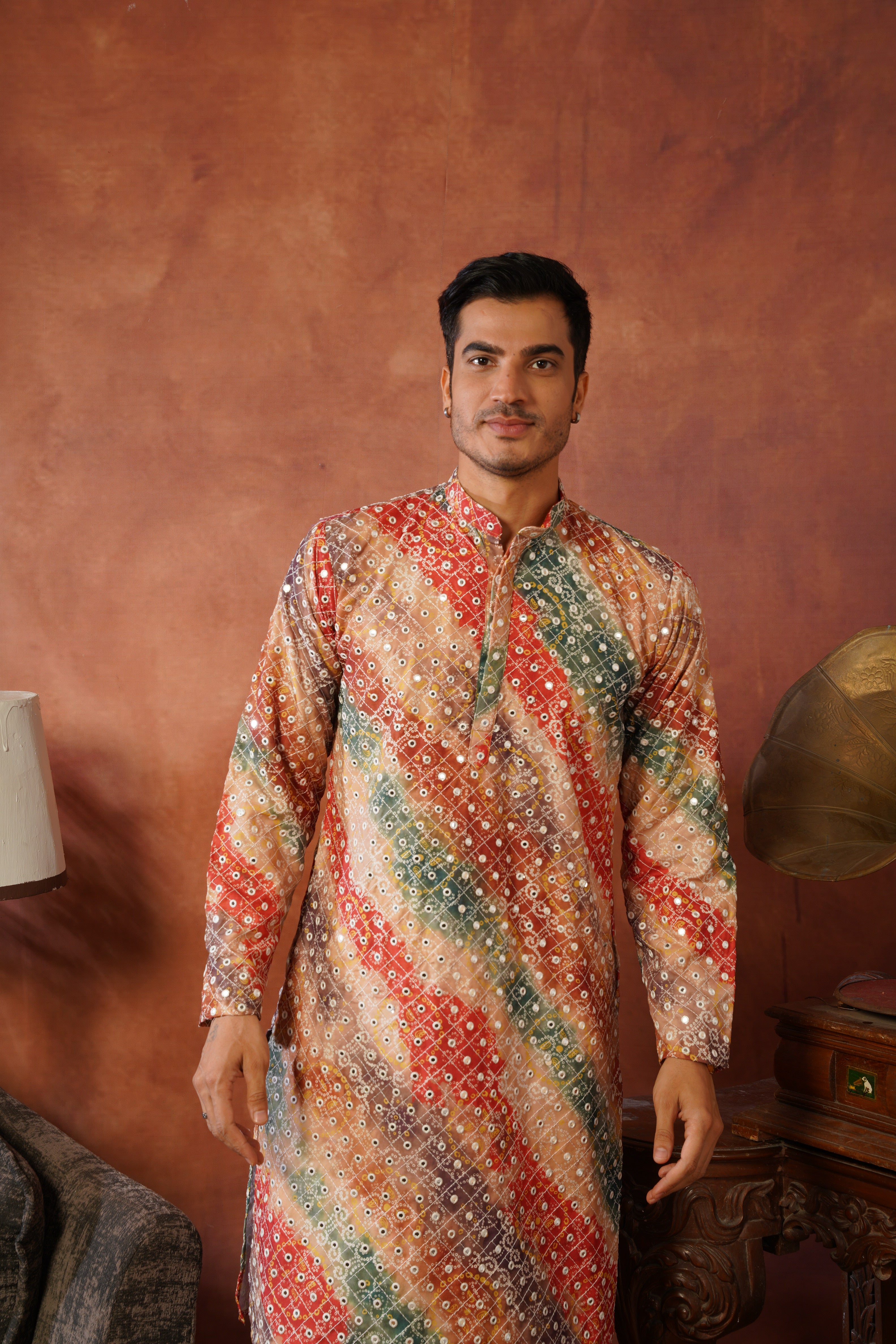Yellow bandhani Printed & Sequin Work Kurta Set